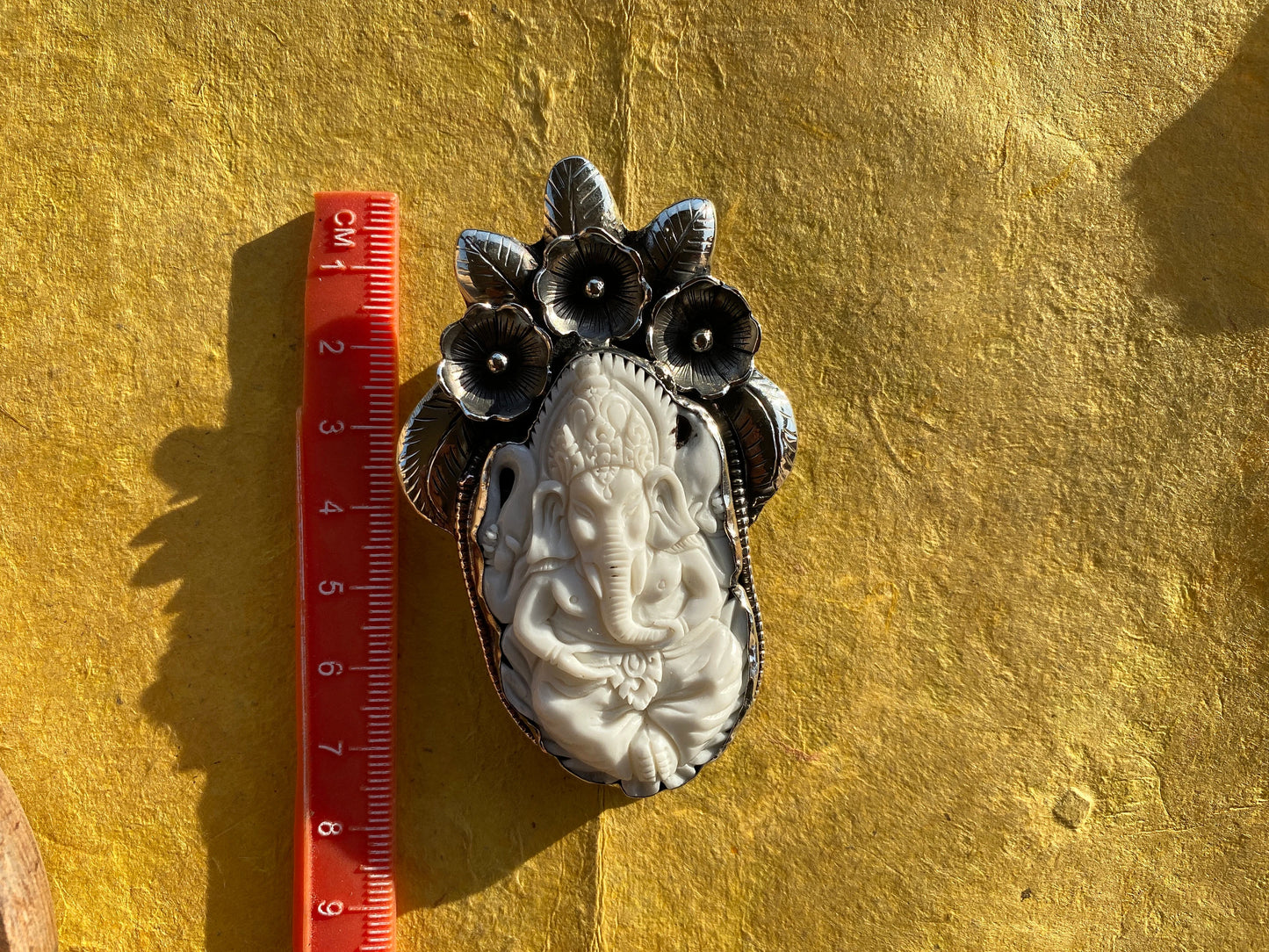 Ganesh Bone Carved Tibetan Silver Pendant, Buffalo Bone, Yoga Pendant, Ethnic Jewelry, Tribal, Spiritual Pendant, Locket for Men or Women