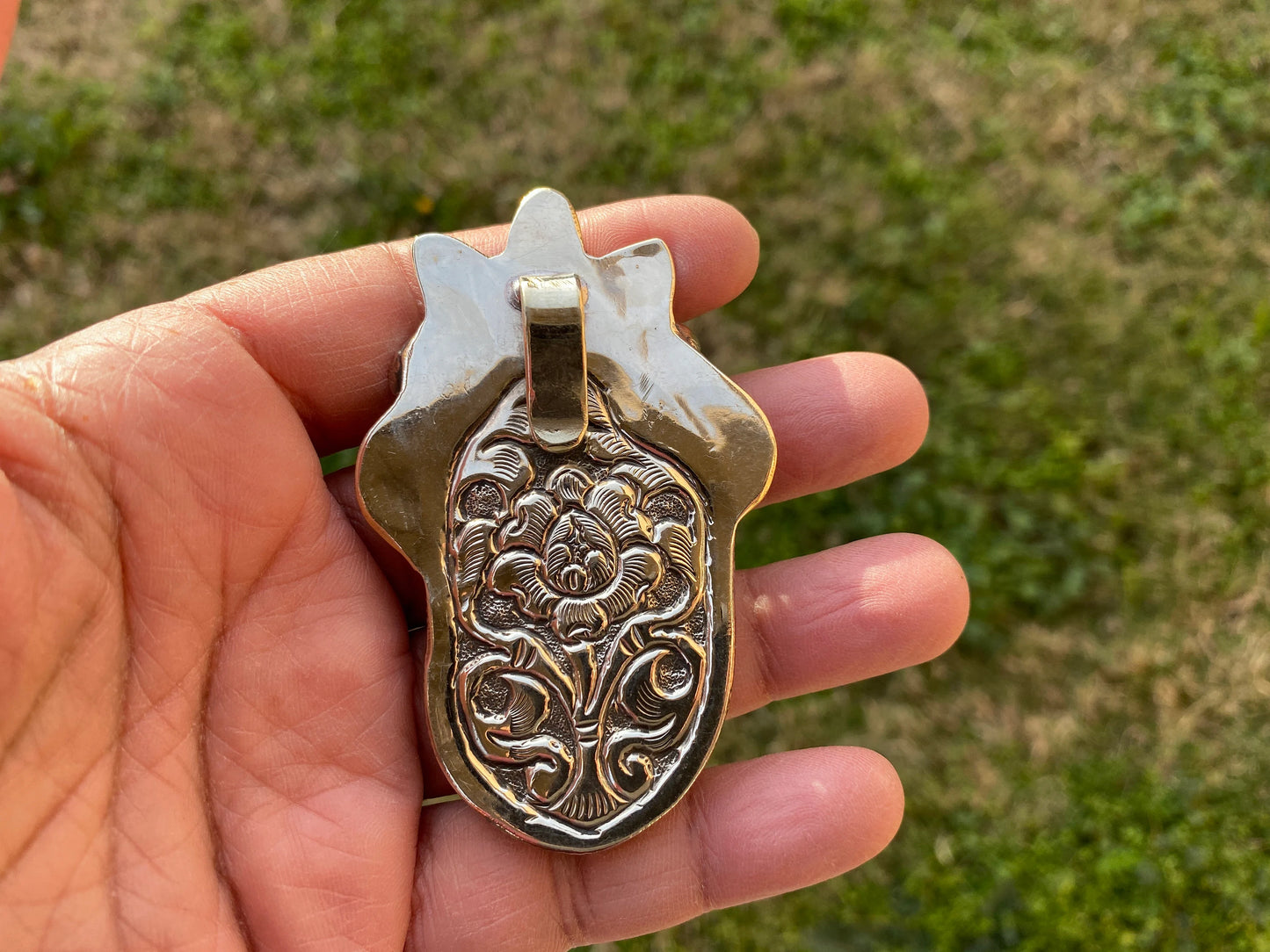 Ganesh Bone Carved Tibetan Silver Pendant, Buffalo Bone, Yoga Pendant, Ethnic Jewelry, Tribal, Spiritual Pendant, Locket for Men or Women