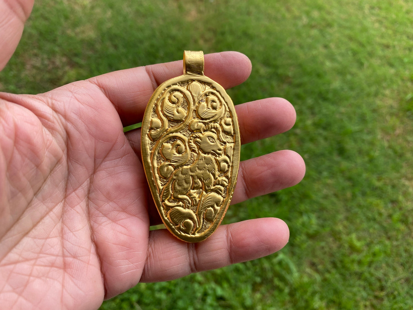 Buffalo Head Pendant, Hand Carved Buffalo Bone, High Quality 18k Matte Gold Overlay with Anti Tarnish, For Men or Women, For Animal Lovers