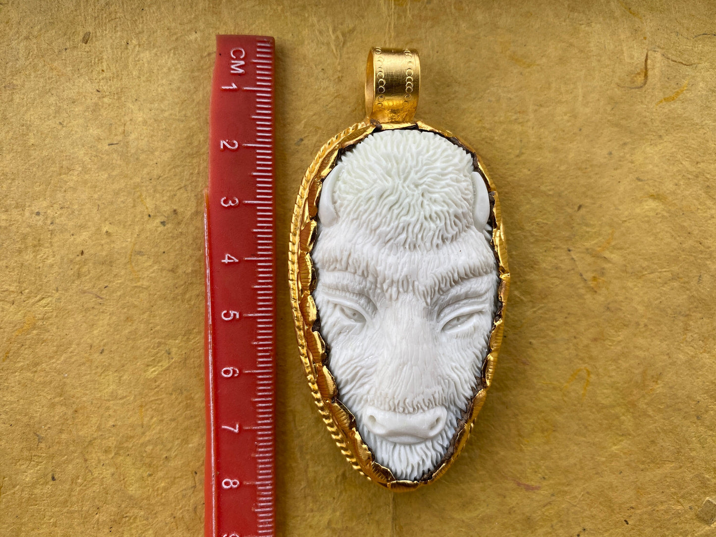 Buffalo Head Pendant, Hand Carved Buffalo Bone, High Quality 18k Matte Gold Overlay with Anti Tarnish, For Men or Women, For Animal Lovers