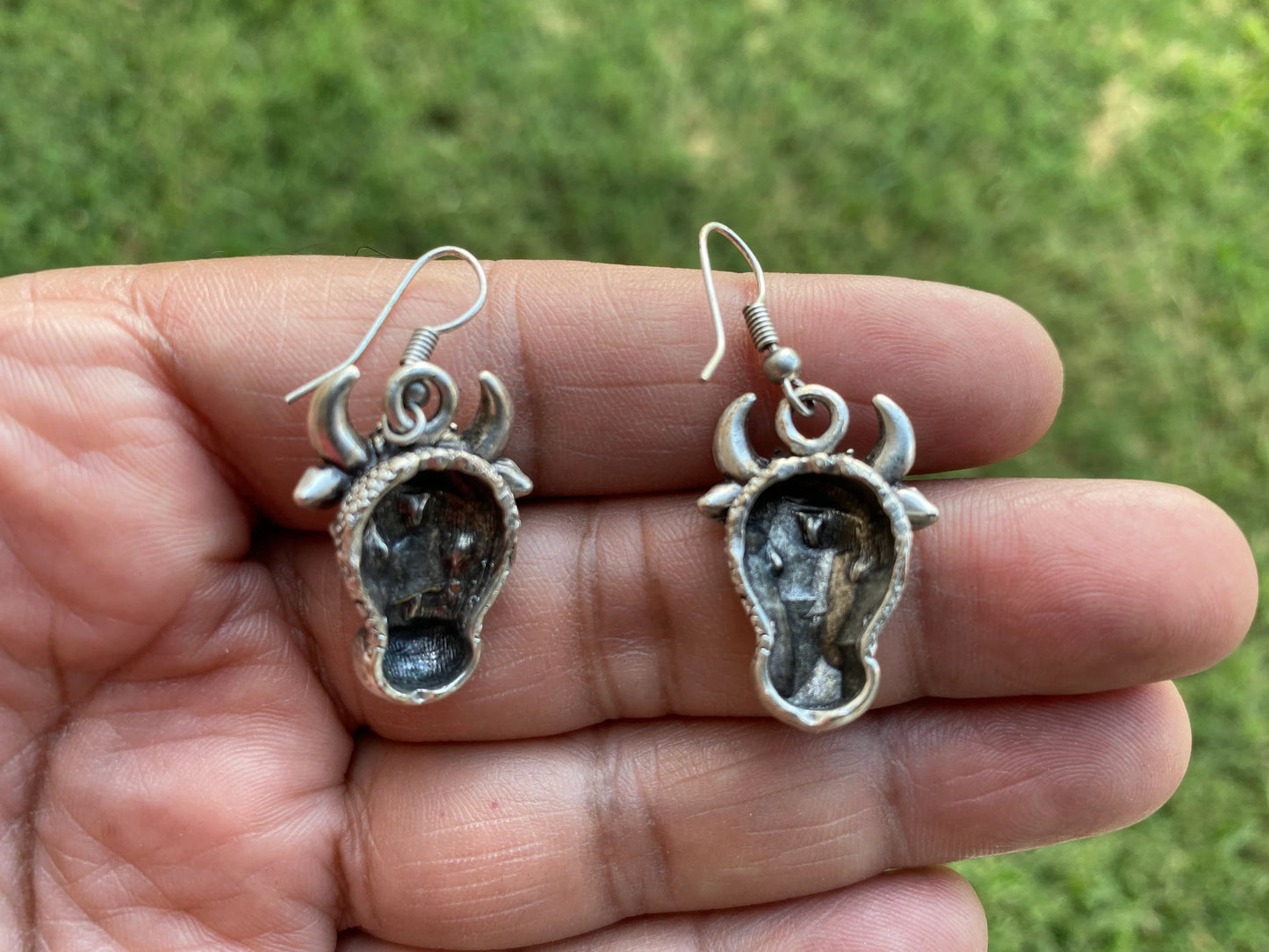 Bull Head Design Earrings, Ethnic Earrings, Antique Silver Plated Earrings, Tribal Earrings, Bohemian Earring, Tibetan Design, Birthday Gift
