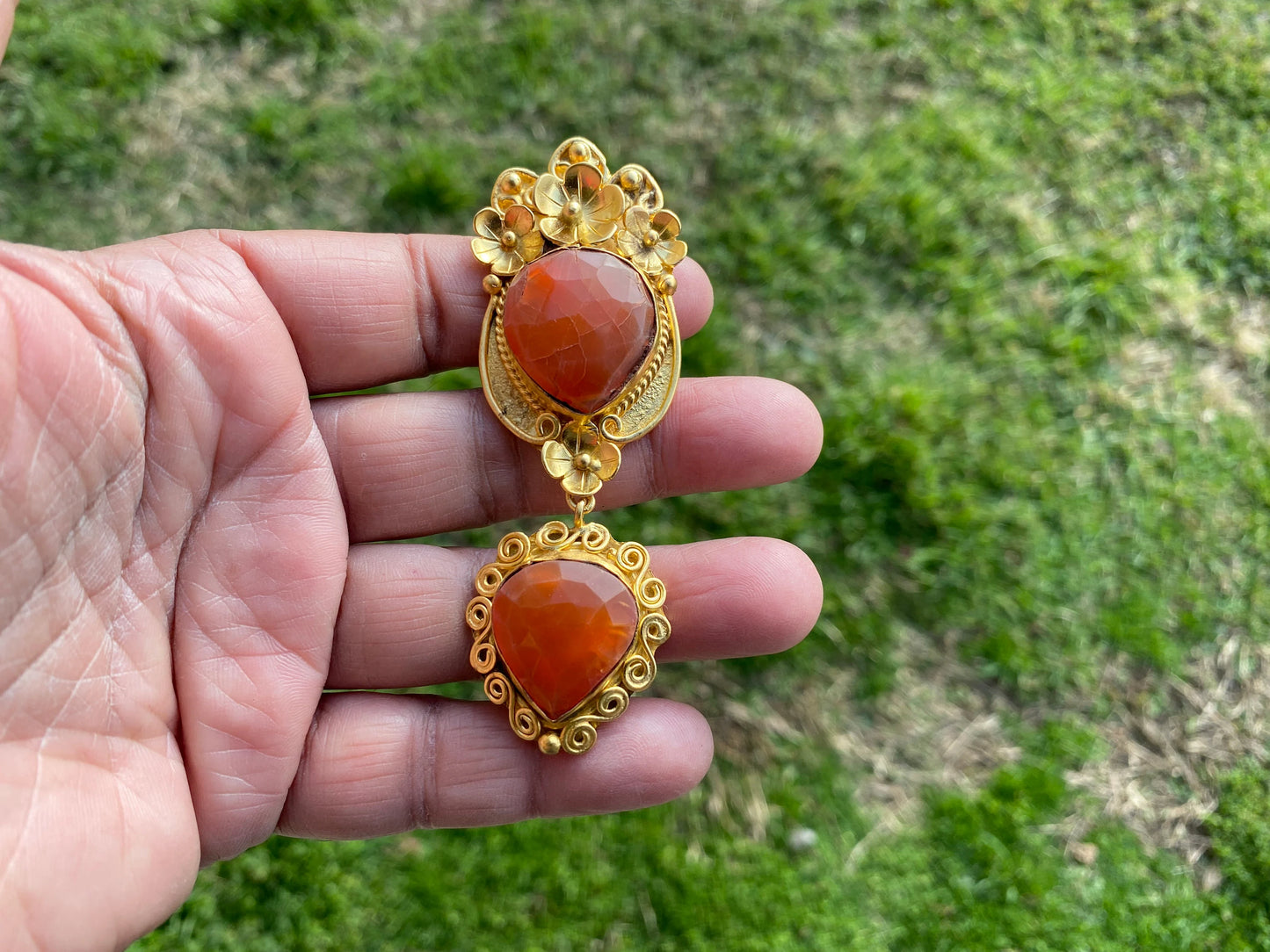 Carnelian Natural Stone Gold Pendant, Non Tarnish Brushed Gold Overlay, Sacral Chakra, Confidence Stone Jewelry, Orange Pendant for Necklace