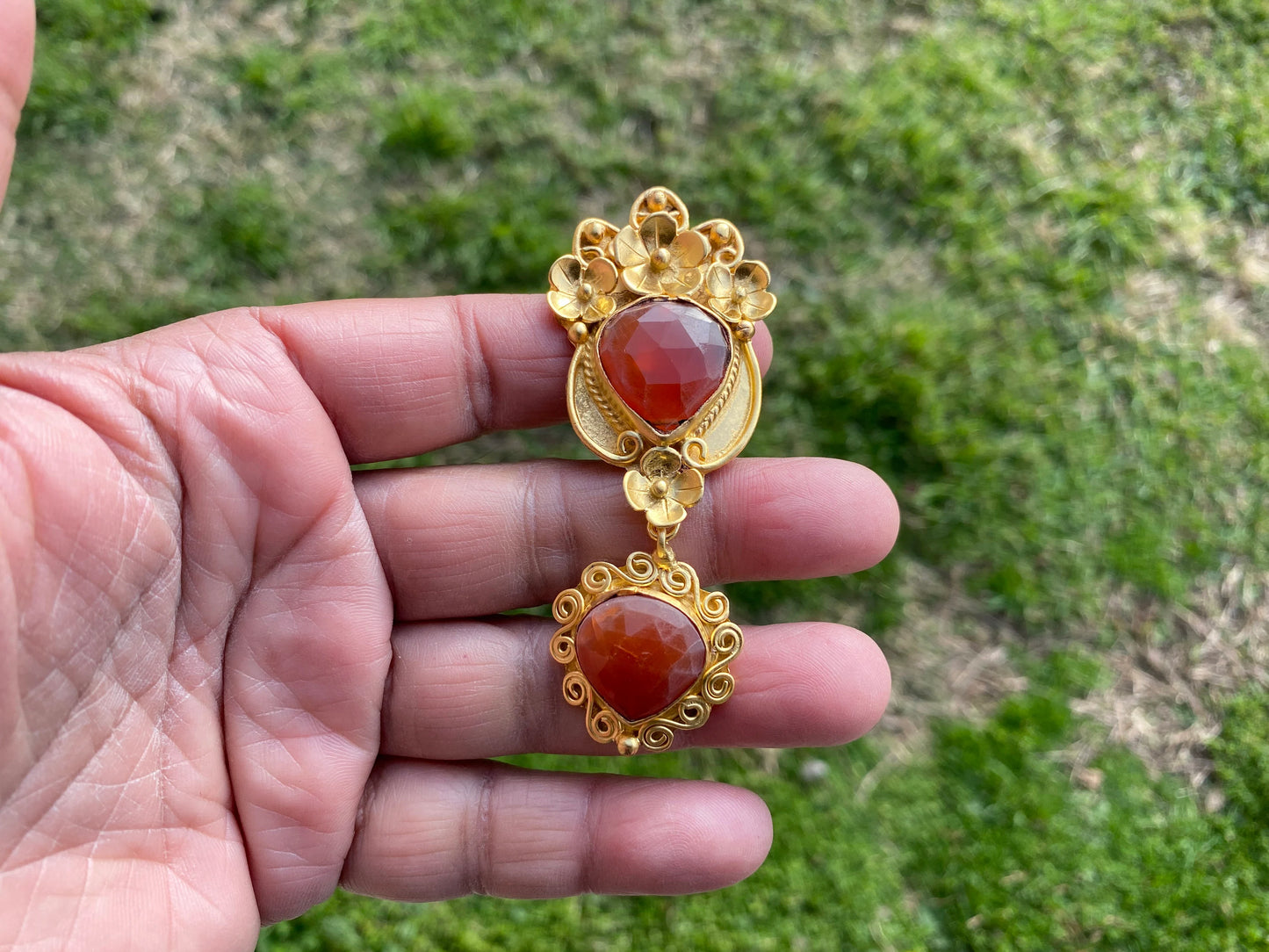 Carnelian Natural Stone Gold Pendant, Non Tarnish Brushed Gold Overlay, Sacral Chakra, Confidence Stone Jewelry, Orange Pendant for Necklace
