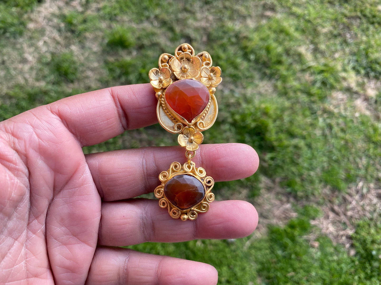 Carnelian Natural Stone Gold Pendant, Non Tarnish Brushed Gold Overlay, Sacral Chakra, Confidence Stone Jewelry, Orange Pendant for Necklace