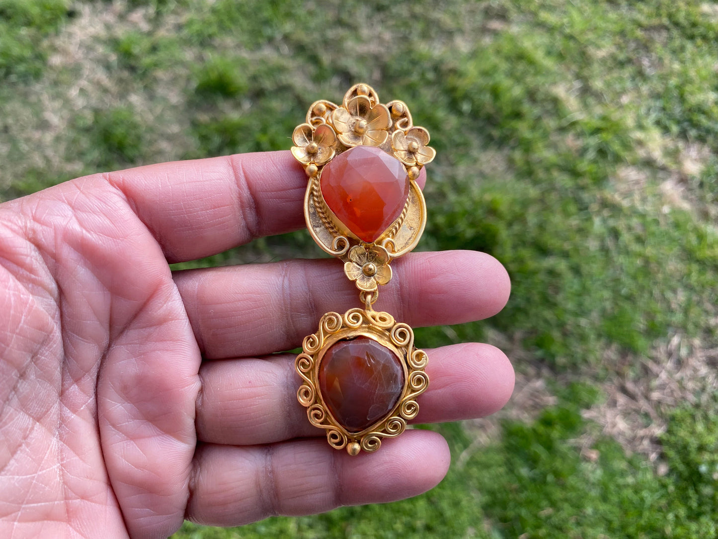 Carnelian Natural Stone Gold Pendant, Non Tarnish Brushed Gold Overlay, Sacral Chakra, Confidence Stone Jewelry, Orange Pendant for Necklace