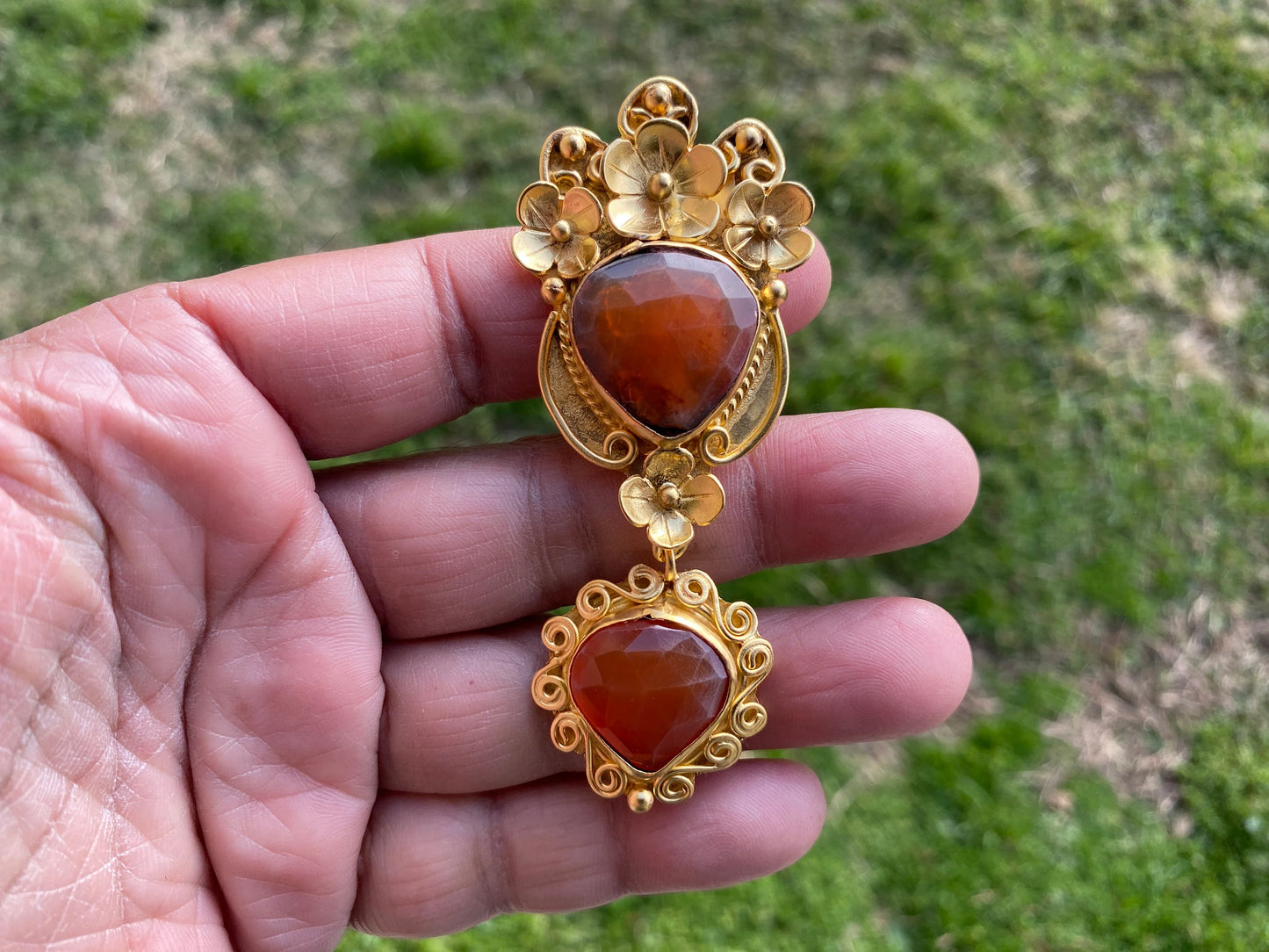 Carnelian Natural Stone Gold Pendant, Non Tarnish Brushed Gold Overlay, Sacral Chakra, Confidence Stone Jewelry, Orange Pendant for Necklace
