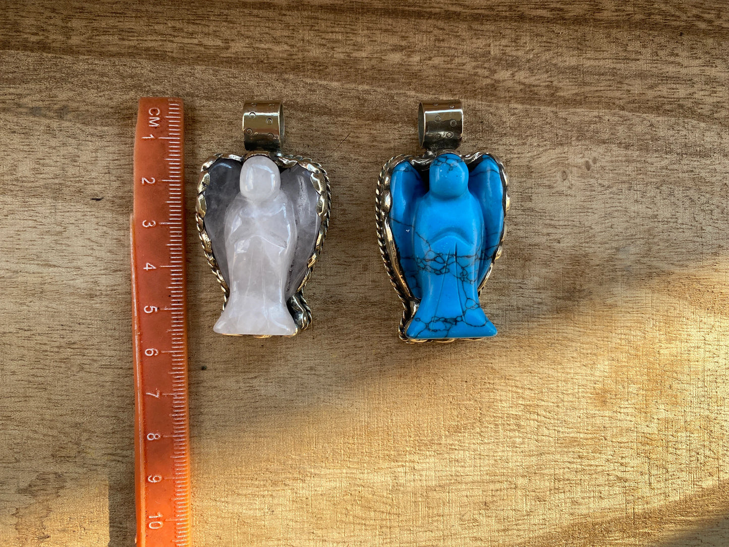 Carved Angel Wing Tibetan Pendant, Crystal Angel, Amazonite Angel, Rose Quartz Angel, Howlite Turquoise Angel, Guardian Emblem, Gift Of Hope
