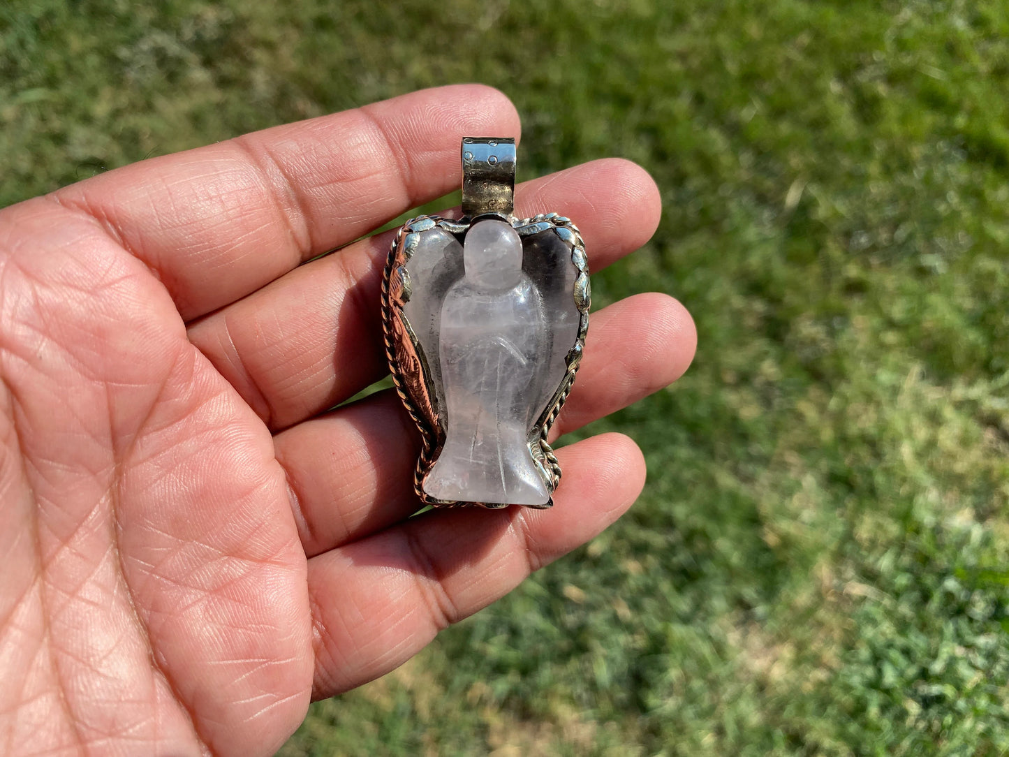 Carved Angel Wing Tibetan Pendant, Crystal Angel, Amazonite Angel, Rose Quartz Angel, Howlite Turquoise Angel, Guardian Emblem, Gift Of Hope