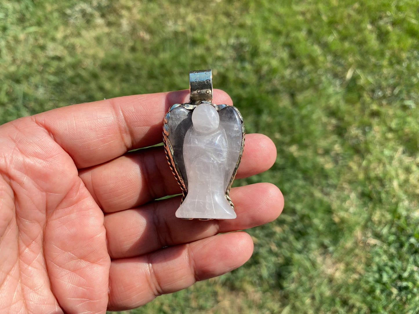 Carved Angel Wing Tibetan Pendant, Crystal Angel, Amazonite Angel, Rose Quartz Angel, Howlite Turquoise Angel, Guardian Emblem, Gift Of Hope