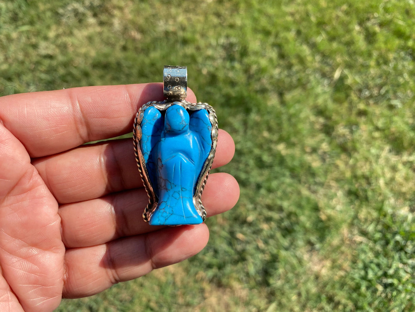 Carved Angel Wing Tibetan Pendant, Crystal Angel, Amazonite Angel, Rose Quartz Angel, Howlite Turquoise Angel, Guardian Emblem, Gift Of Hope