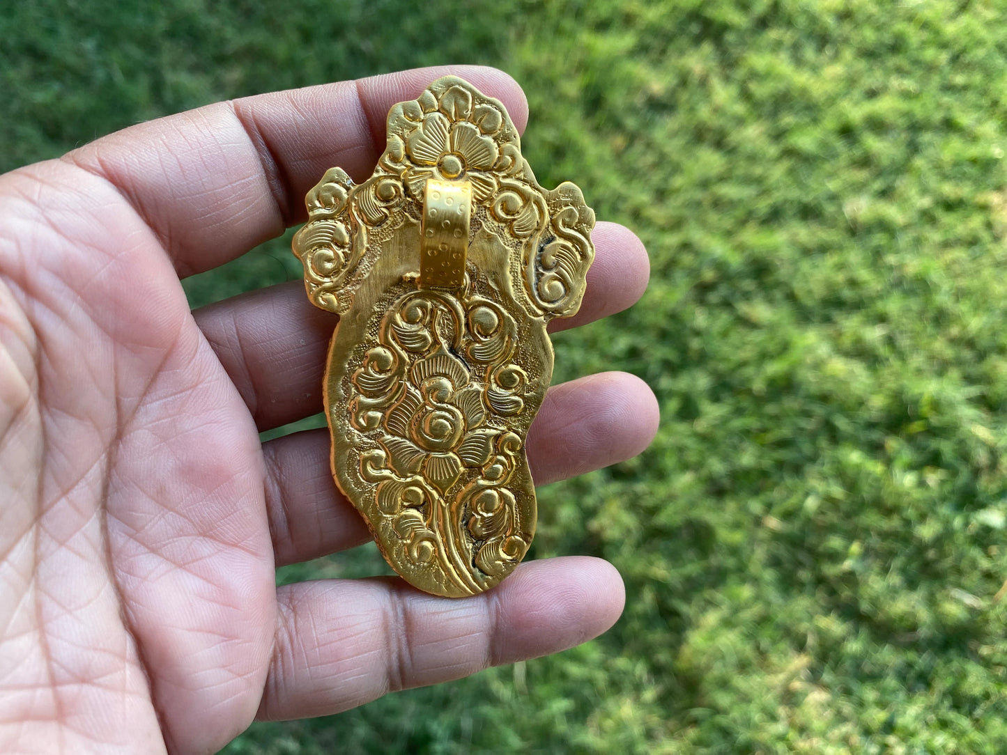Carved Buffalo Bone Ganesh Pendant, High Quality 18k Matte Gold Overlay Non Tarnish, Ethnic Jewelry, Spiritual Unisex Pendant, Hindu God