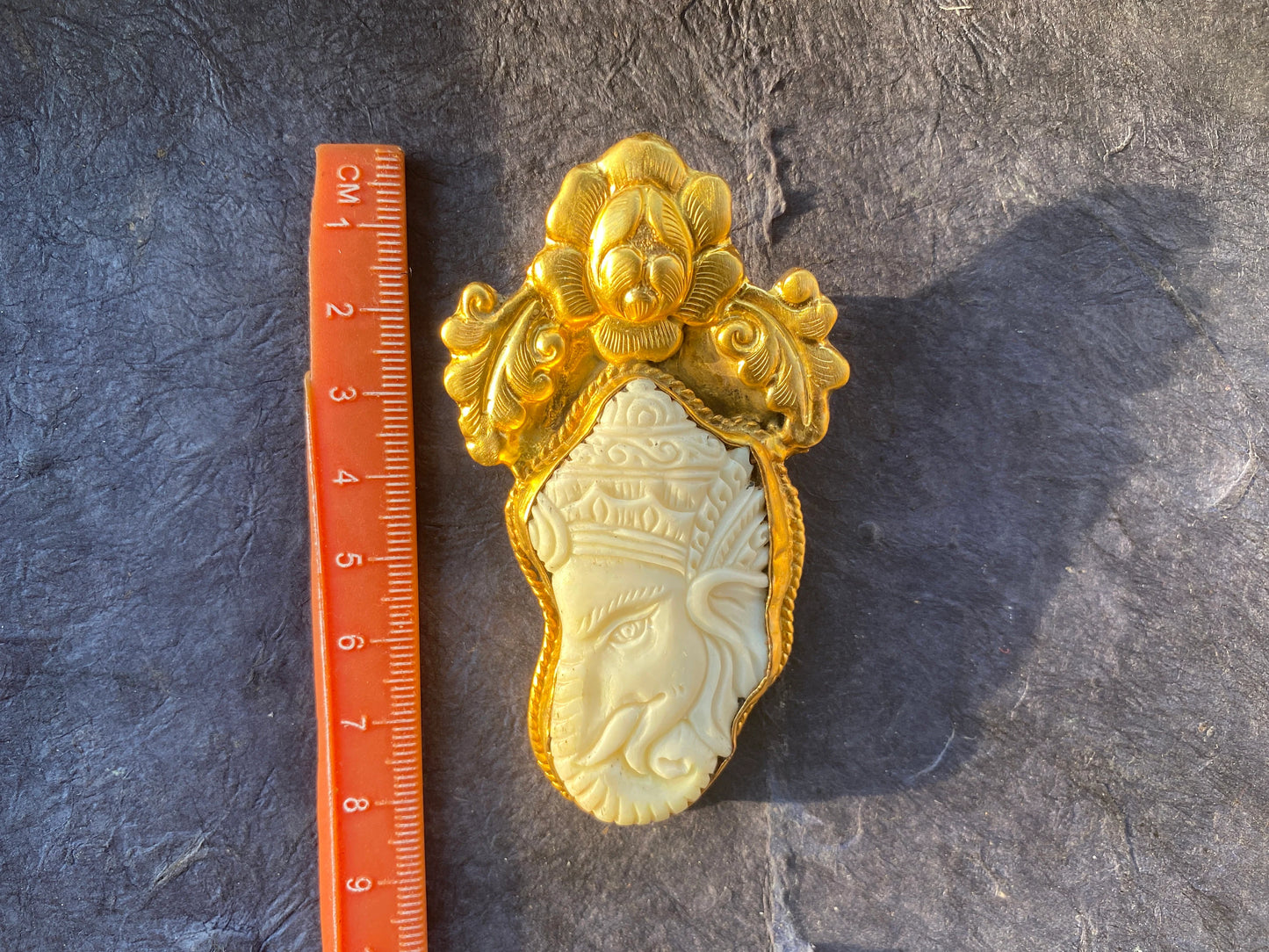 Carved Buffalo Bone Ganesh Pendant, High Quality 18k Matte Gold Overlay Non Tarnish, Ethnic Jewelry, Spiritual Unisex Pendant, Hindu God