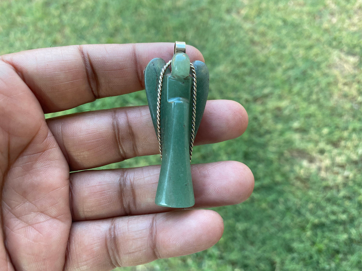 Carved Crystal Angel Tibetan Silver Pendant, Green Aventurine Angel, Rose Quartz Angel Jewelry, Smoky Quartz Angel Pendant for Necklace