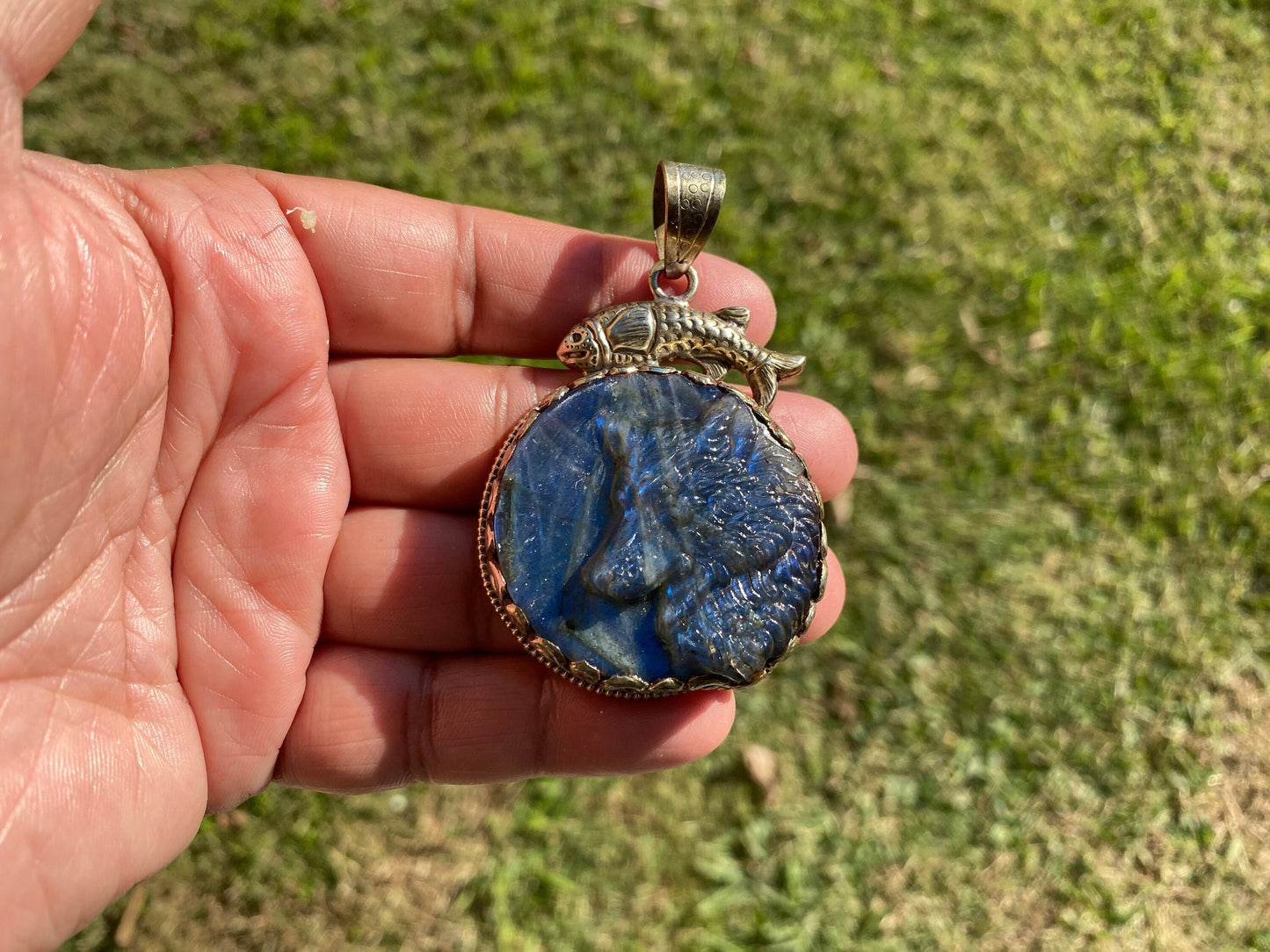 Carved Dog Face Labradorite Pendant, Tibetan Silver, Natural Stone Jewelry, Pet Lover's Jewelry, Paw Fashion Jewelry, Dog Memorable Gift