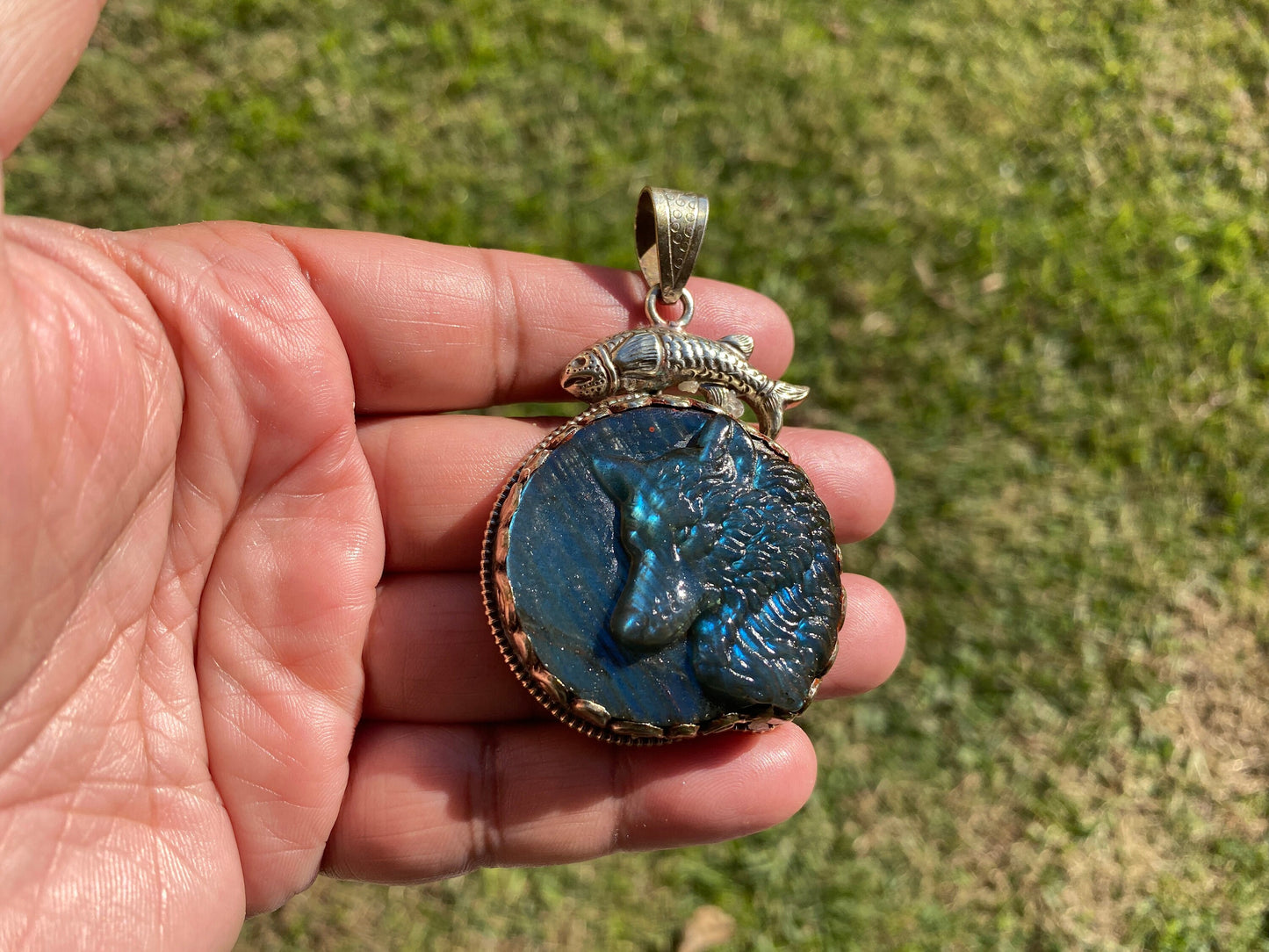 Carved Dog Face Labradorite Pendant, Tibetan Silver, Natural Stone Jewelry, Pet Lover's Jewelry, Paw Fashion Jewelry, Dog Memorable Gift