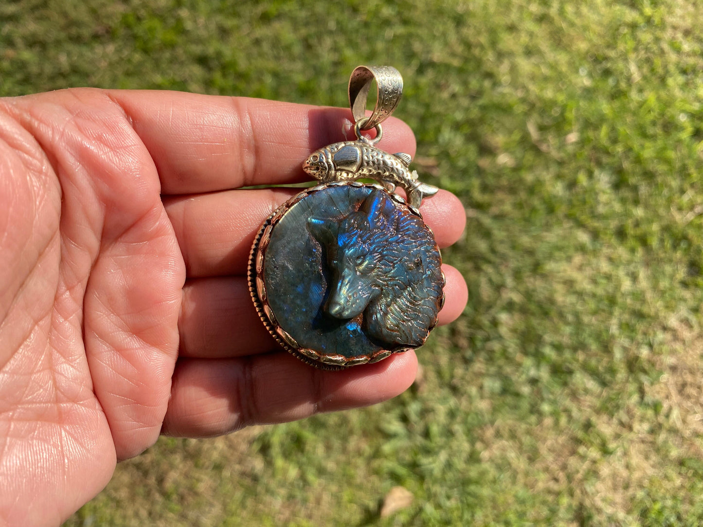 Carved Dog Face Labradorite Pendant, Tibetan Silver, Natural Stone Jewelry, Pet Lover's Jewelry, Paw Fashion Jewelry, Dog Memorable Gift