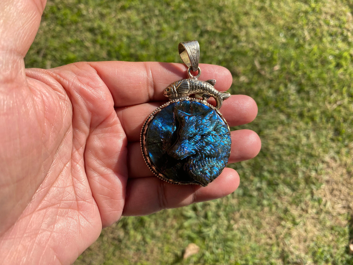 Carved Dog Face Labradorite Pendant, Tibetan Silver, Natural Stone Jewelry, Pet Lover's Jewelry, Paw Fashion Jewelry, Dog Memorable Gift