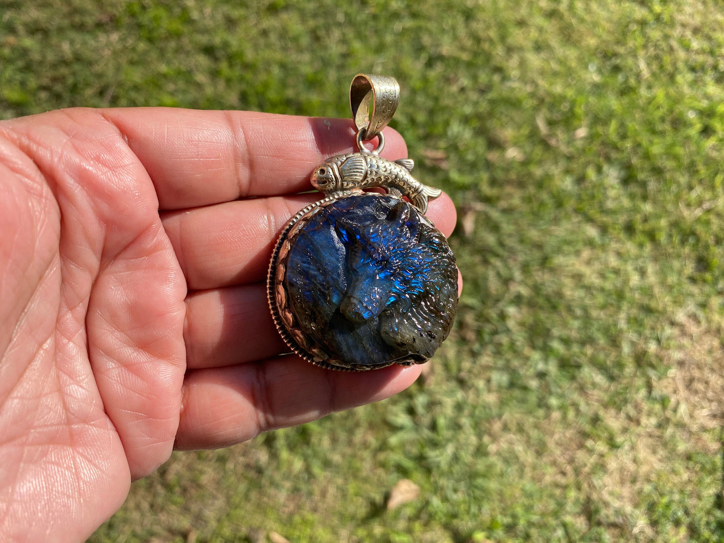 Carved Dog Face Labradorite Pendant, Tibetan Silver, Natural Stone Jewelry, Pet Lover's Jewelry, Paw Fashion Jewelry, Dog Memorable Gift