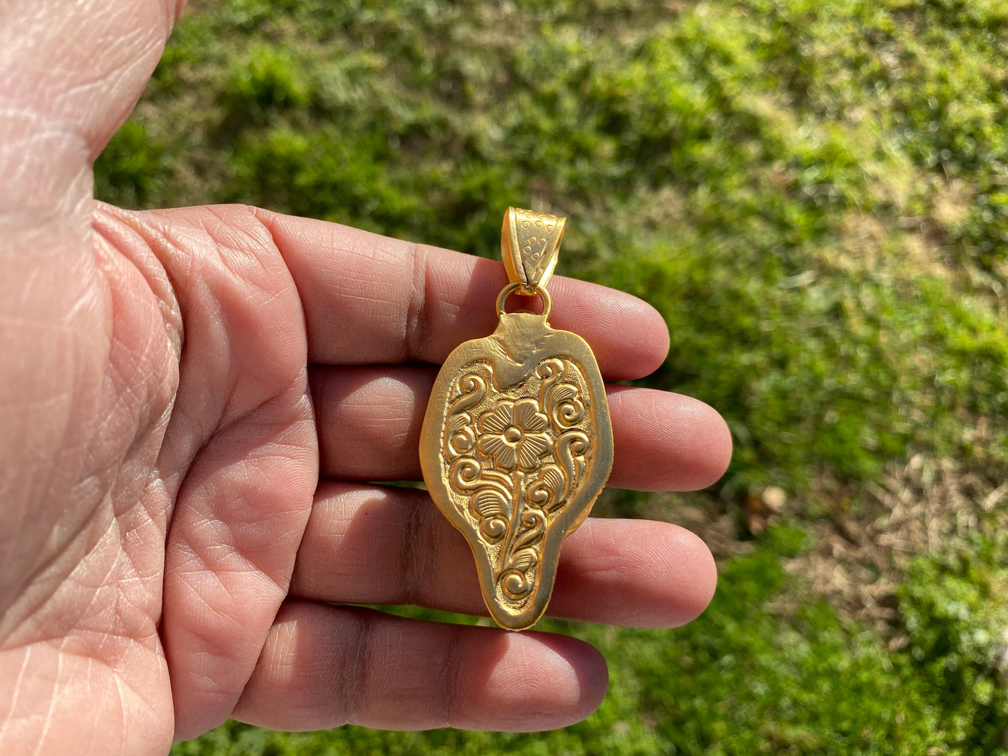 Carved Fox Head Jasper Non Tarnish 18k Brushed Gold Overlay Pendant, Natural Stone, Jewelry Making, Animal Jewelry, Animal Lover's Pendant