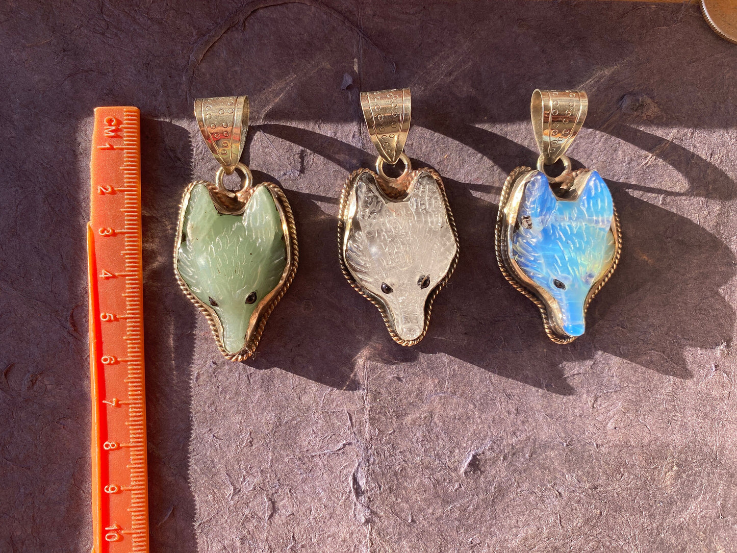 Carved Fox Head Tibetan Silver Pendant, Amazonite or Crystal or Opalite Natural Stone, Jewelry Making, Animal Jewelry, Animal Lover Pendant