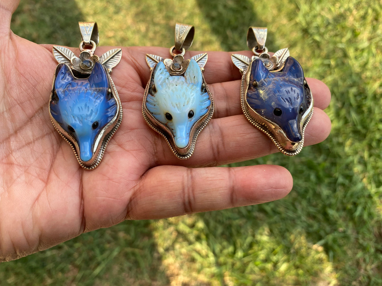 Carved Fox Opalite Tibetan Silver Pendant, Animal Jewelry, Wild Inspired, Mystical Jewelry, Gift Idea, Unique Design, Elegant Jewelry,