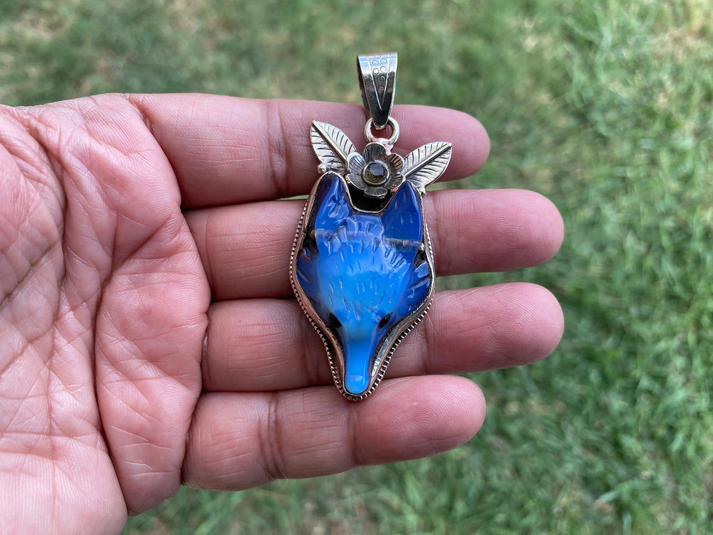 Carved Fox Opalite Tibetan Silver Pendant, Animal Jewelry, Wild Inspired, Mystical Jewelry, Gift Idea, Unique Design, Elegant Jewelry,