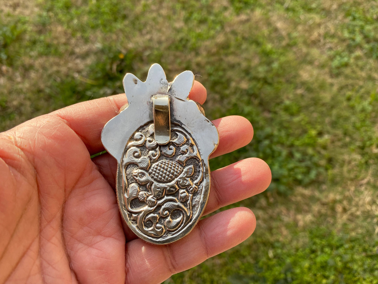 Carved Ganesh Tibetan Silver Pendant, Buffalo Bone, Elephant Head, Yoga Pendant, Ethnic Jewelry, Spiritual Pendant, Locket for Men or Women