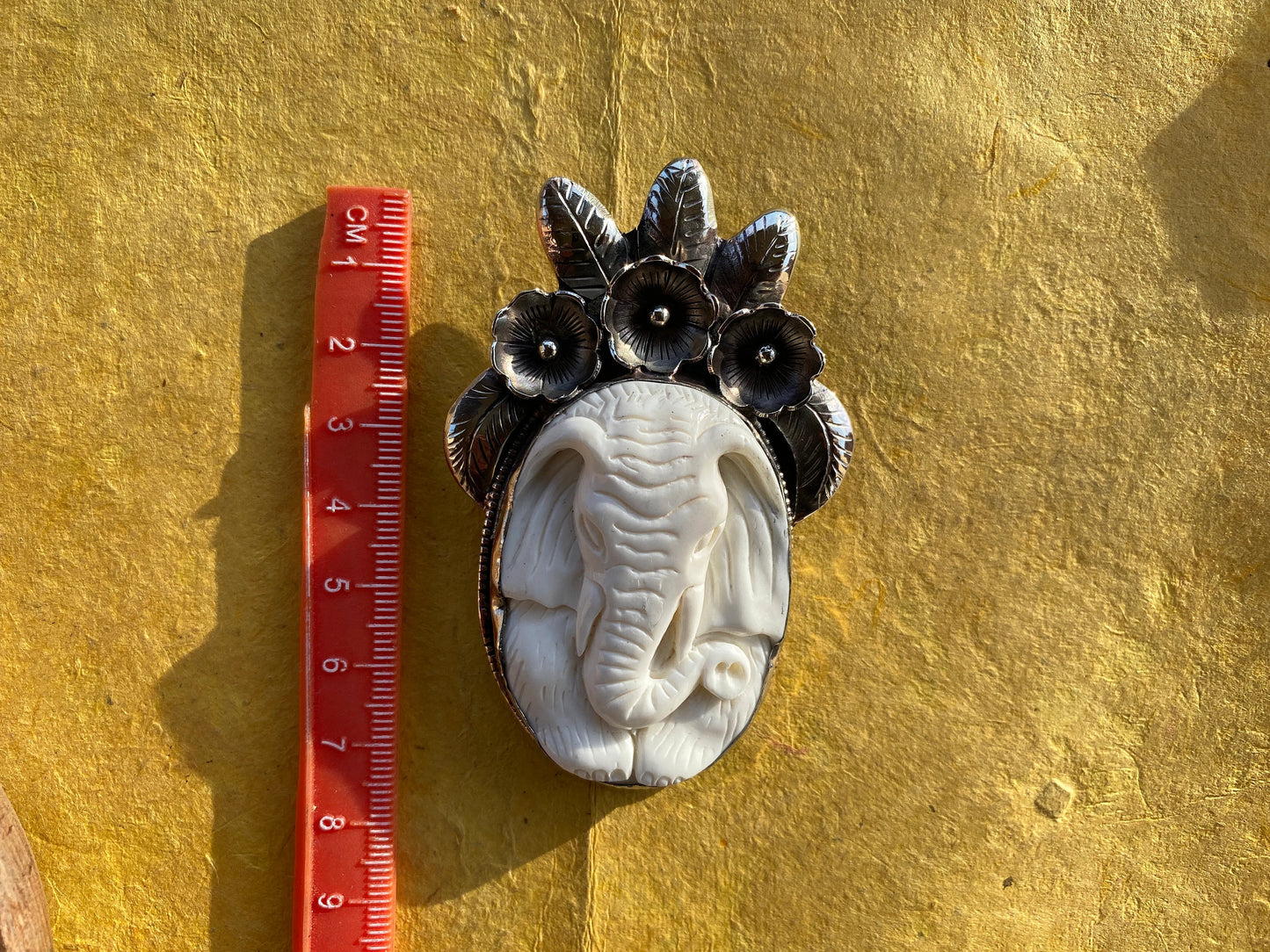 Carved Ganesh Tibetan Silver Pendant, Buffalo Bone, Elephant Head, Yoga Pendant, Ethnic Jewelry, Spiritual Pendant, Locket for Men or Women