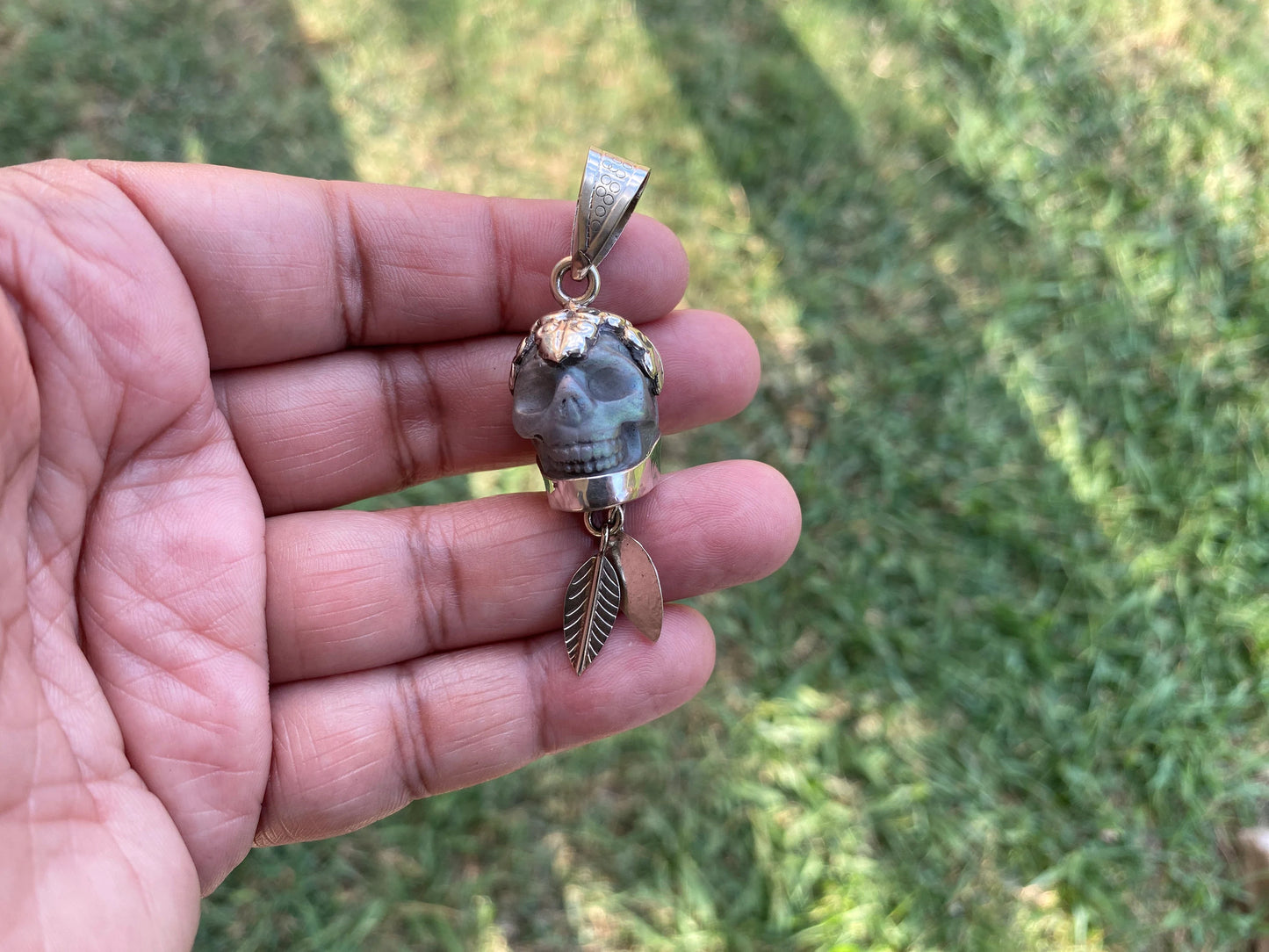 Carved Skull Crystal Tibetan Silver Pendant, Opalite Skull, Esoteric Jewelry, Symbol Of Transience, Gothic Accessory, Life And Death