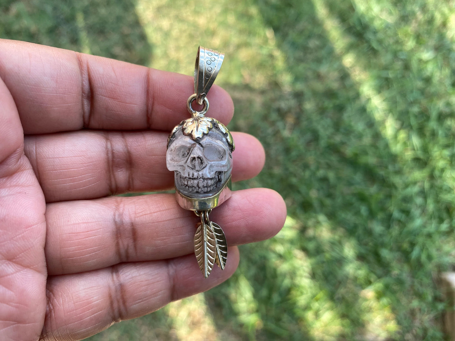 Carved Skull Crystal Tibetan Silver Pendant, Opalite Skull, Esoteric Jewelry, Symbol Of Transience, Gothic Accessory, Life And Death