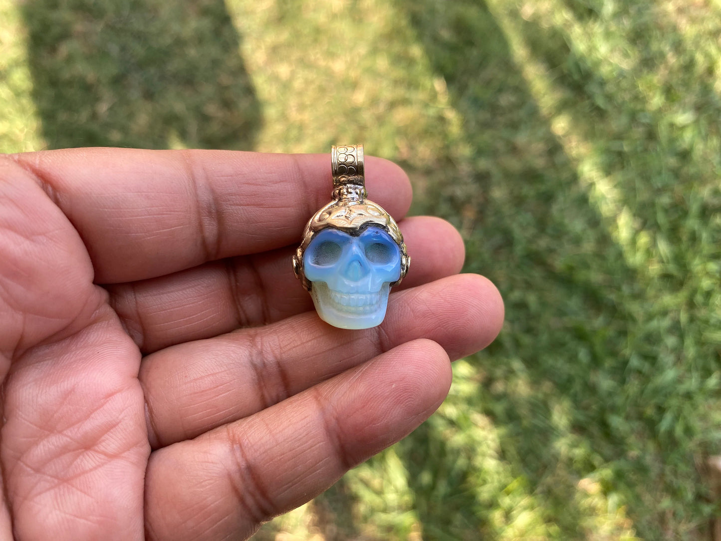 Carved Skull Crystal Tibetan Silver Pendant, Opalite Skull, Esoteric Jewelry, Symbol Of Transience, Gothic Accessory, Life And Death