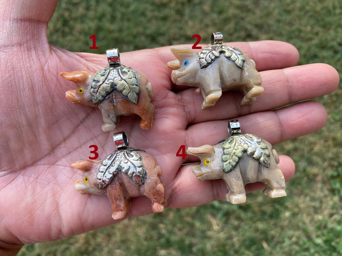 Carved Stone Piggy Soapstone Totem Animal Tibetan Silver Pendant , Spirit Animal Gift Tibetan Silver Pendant, Stone Pig Figurine, Pig Statue