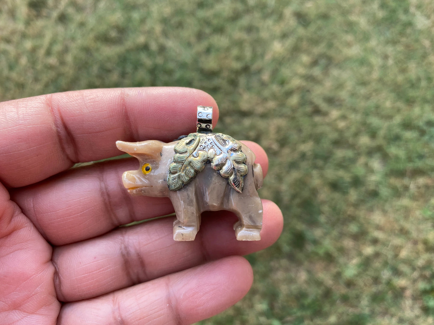 Carved Stone Piggy Soapstone Totem Animal Tibetan Silver Pendant , Spirit Animal Gift Tibetan Silver Pendant, Stone Pig Figurine, Pig Statue