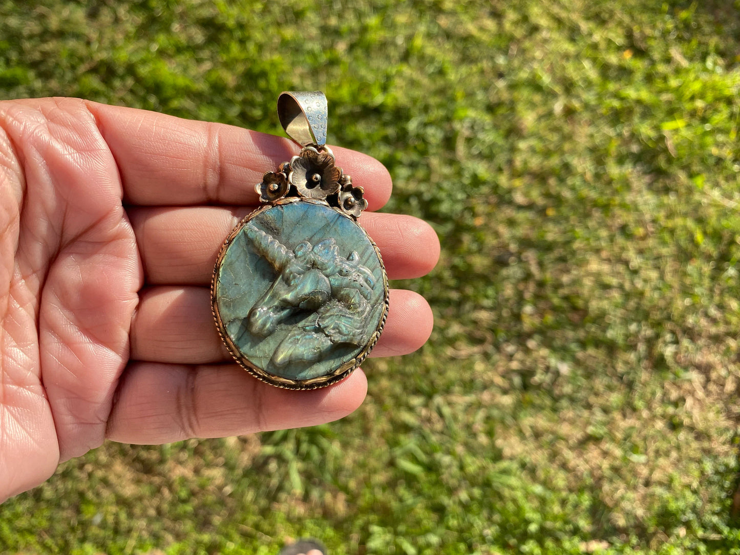 Carved Unicorn Labradorite Pendant, Tibetan Silver Jewelry, Natural Stone Jewelry, Bohemian Style Necklace, Horse Design Jewelry,
