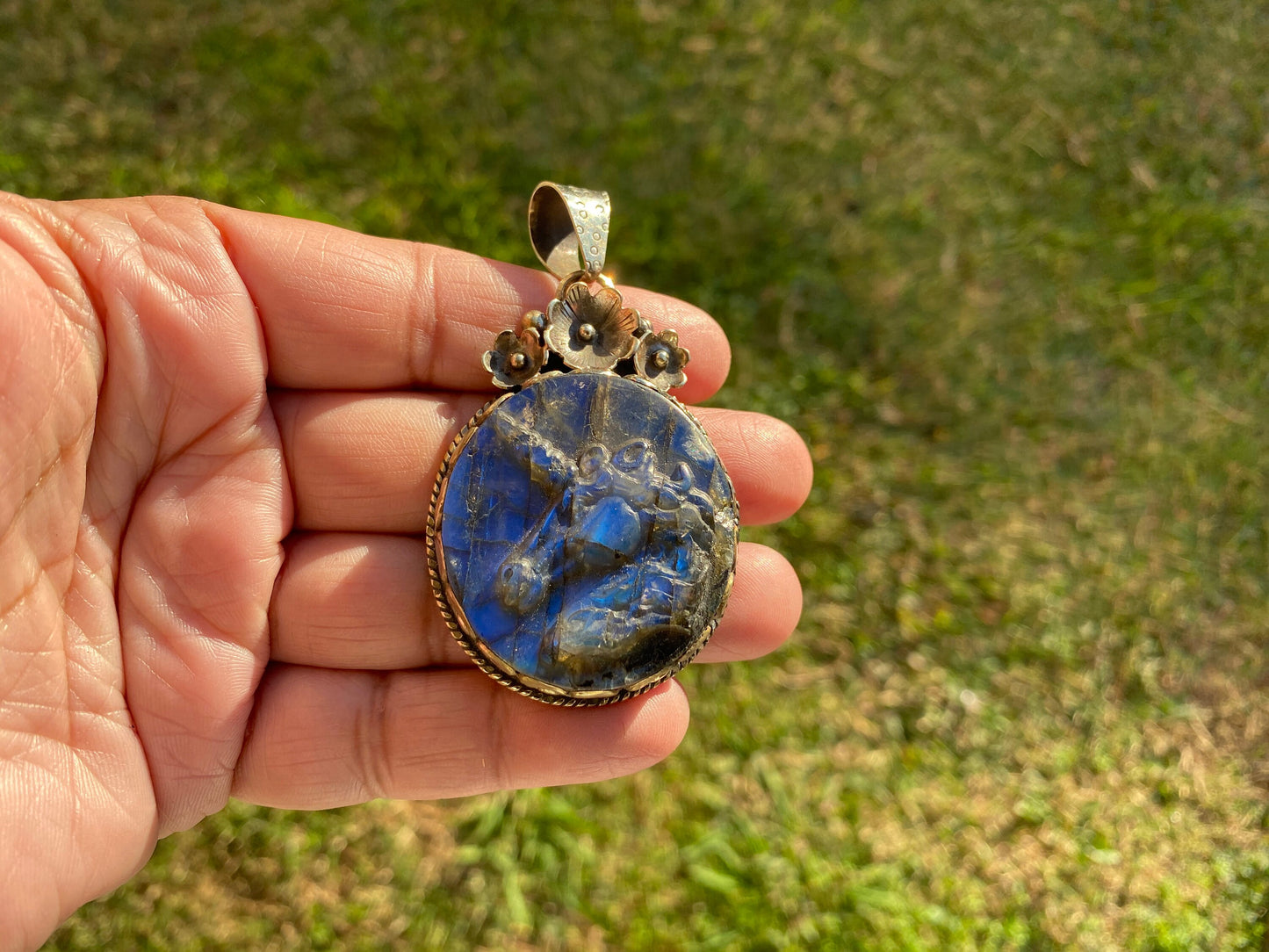 Carved Unicorn Labradorite Pendant, Tibetan Silver Jewelry, Natural Stone Jewelry, Bohemian Style Necklace, Horse Design Jewelry,