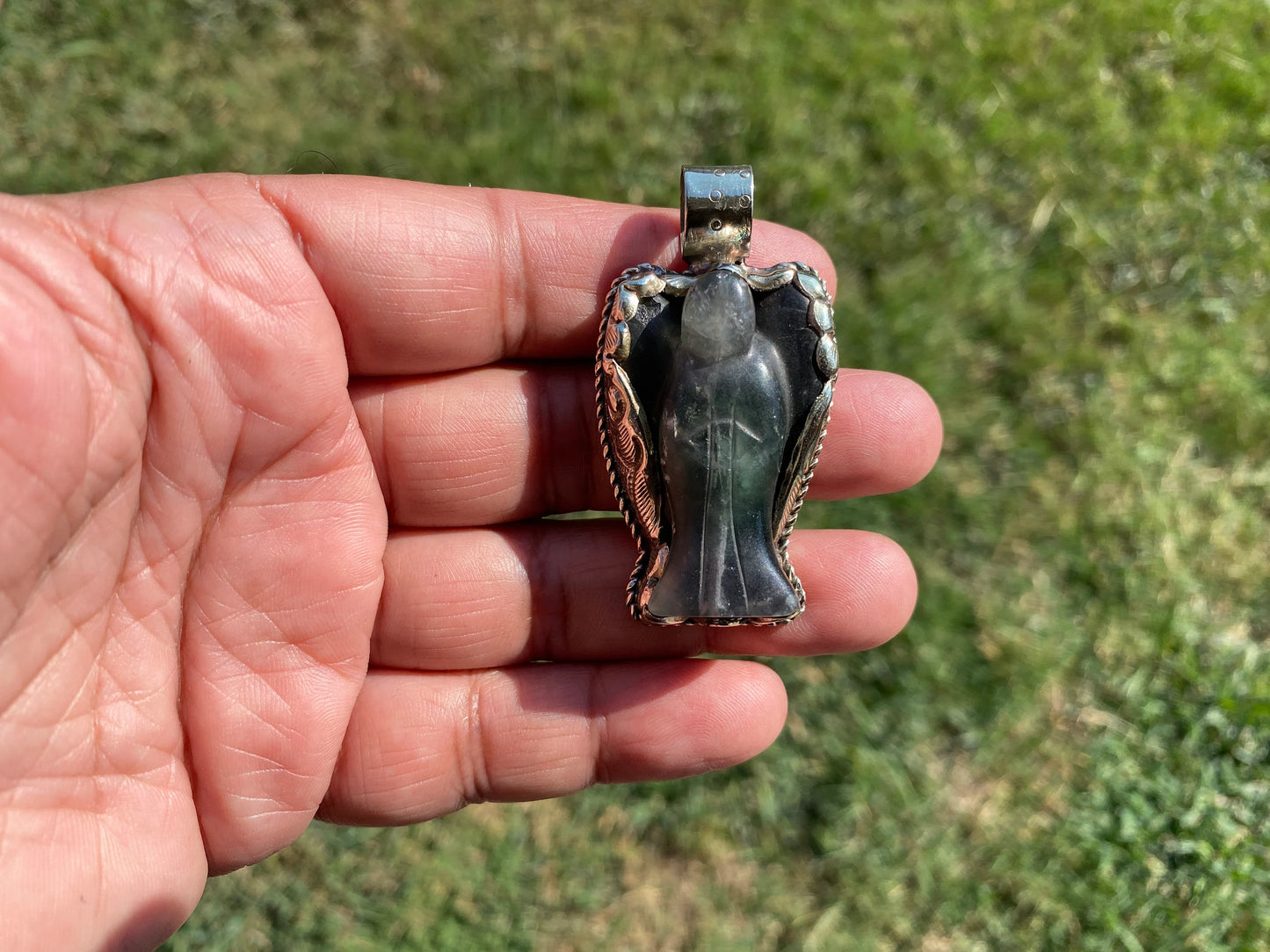 Carved Angel Wing Tibetan Pendant, Crystal Angel, Amazonite Angel, Rose Quartz Angel, Howlite Turquoise Angel, Guardian Emblem, Gift Of Hope