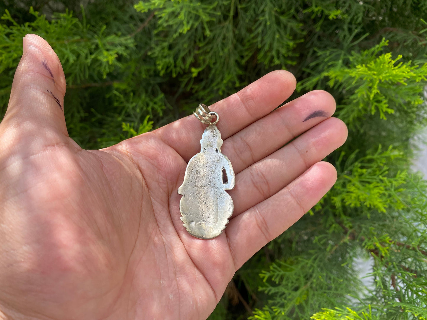 Awakened Soul: Carved Buddha Amulet in Tibetan Silver,Enlightened Guardian, Carved Buddha on Tibetan Silver Pendant.