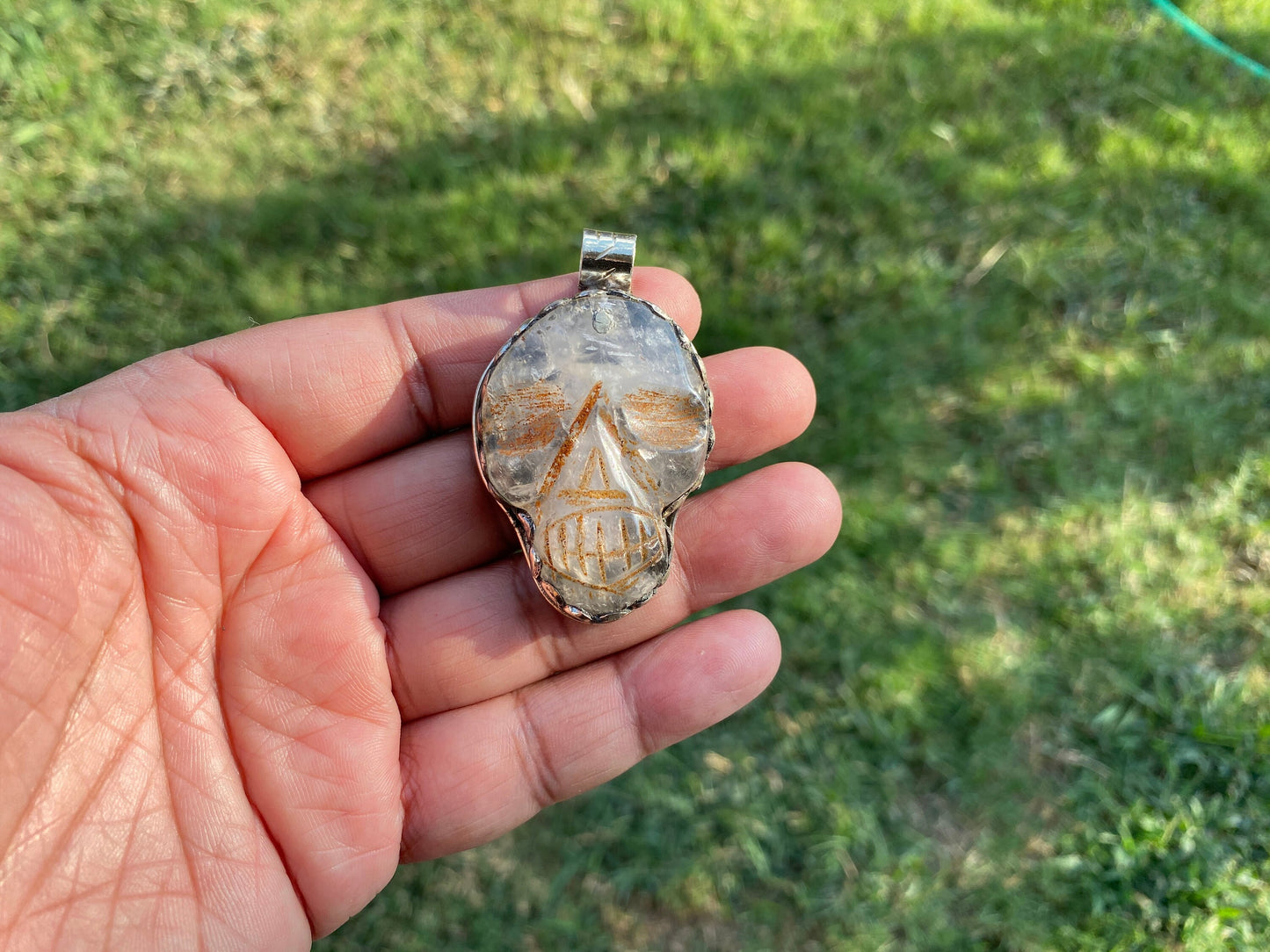 Caved Skull Crystal Pendant, Tibetan Silver, Crystal Pendant, Mystical Jewelry, Spiritual Amulet, Healing Crystal, Gothic, Energy Stone
