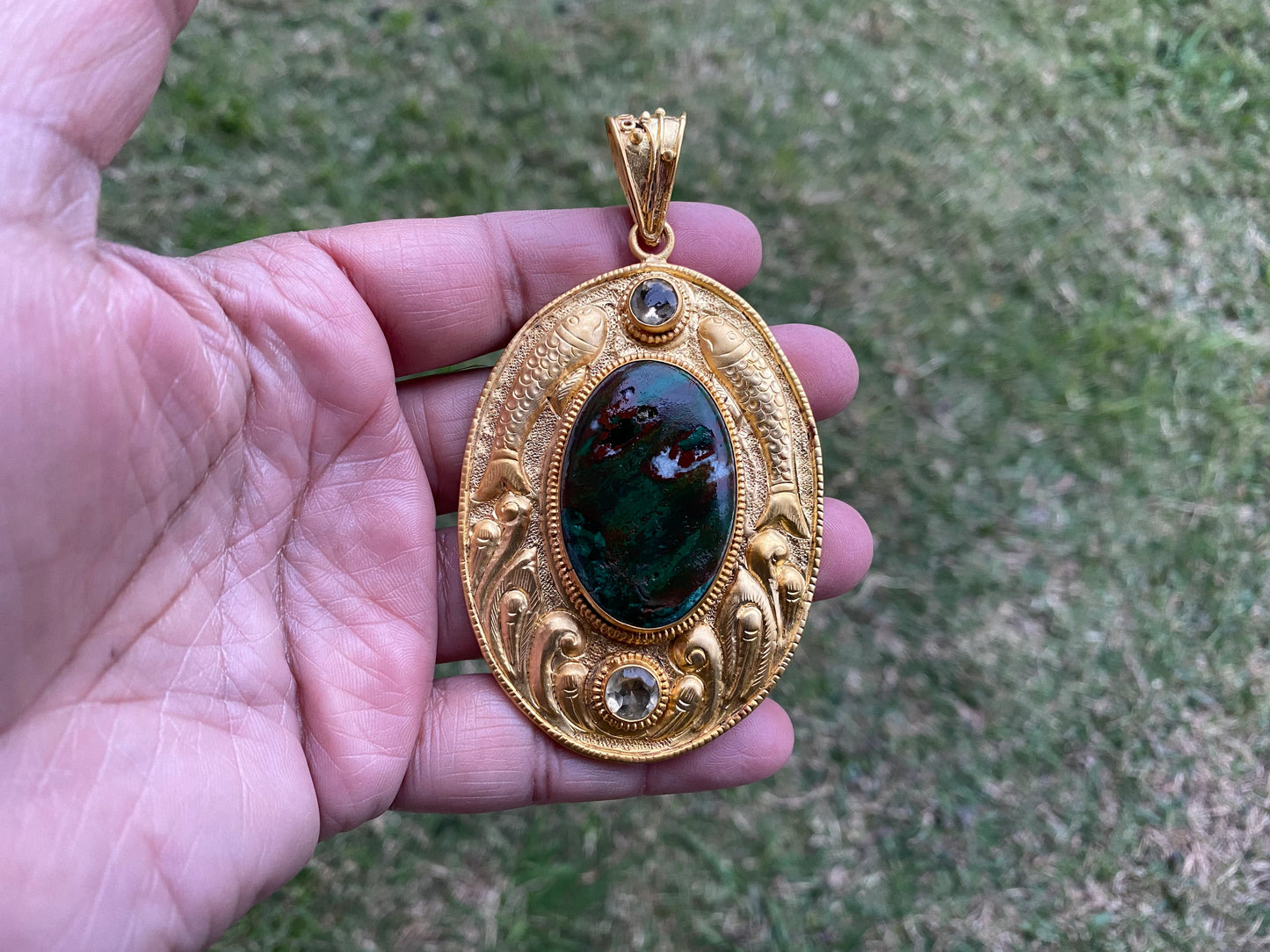 Chrysocolla Natural Stone, Non Tarnish Brushed Gold Overlay, Elegant Jewelry, Luxury Pendant, Unique Stone Statement Piece, Jewelry Gift