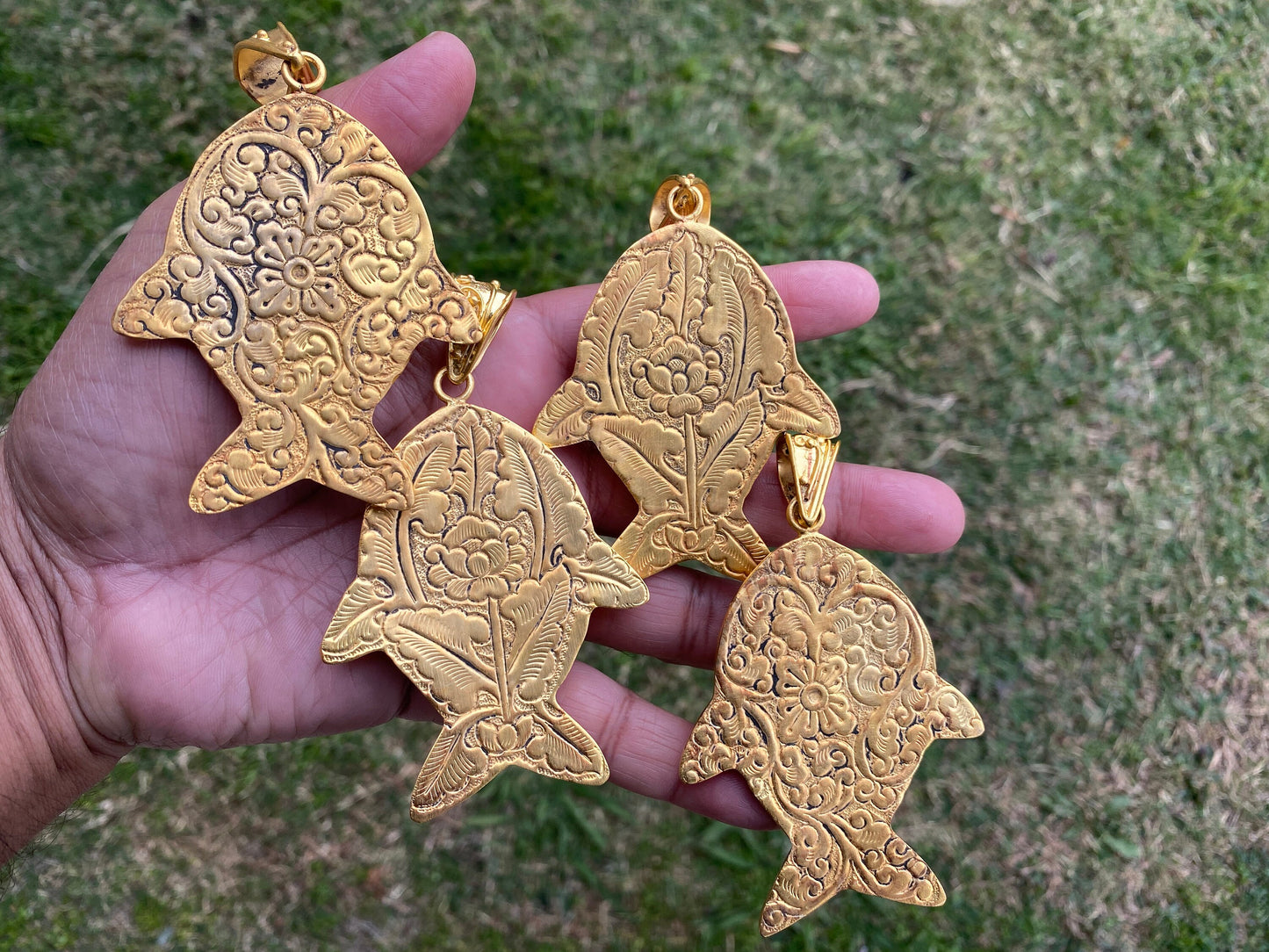 Chrysocolla or Prehnite Stone Pendant, Non Tarnish Brushed Gold Overlay, Elegant Jewelry, Luxury Gold Jewelry, Unique Fish Design Necklace