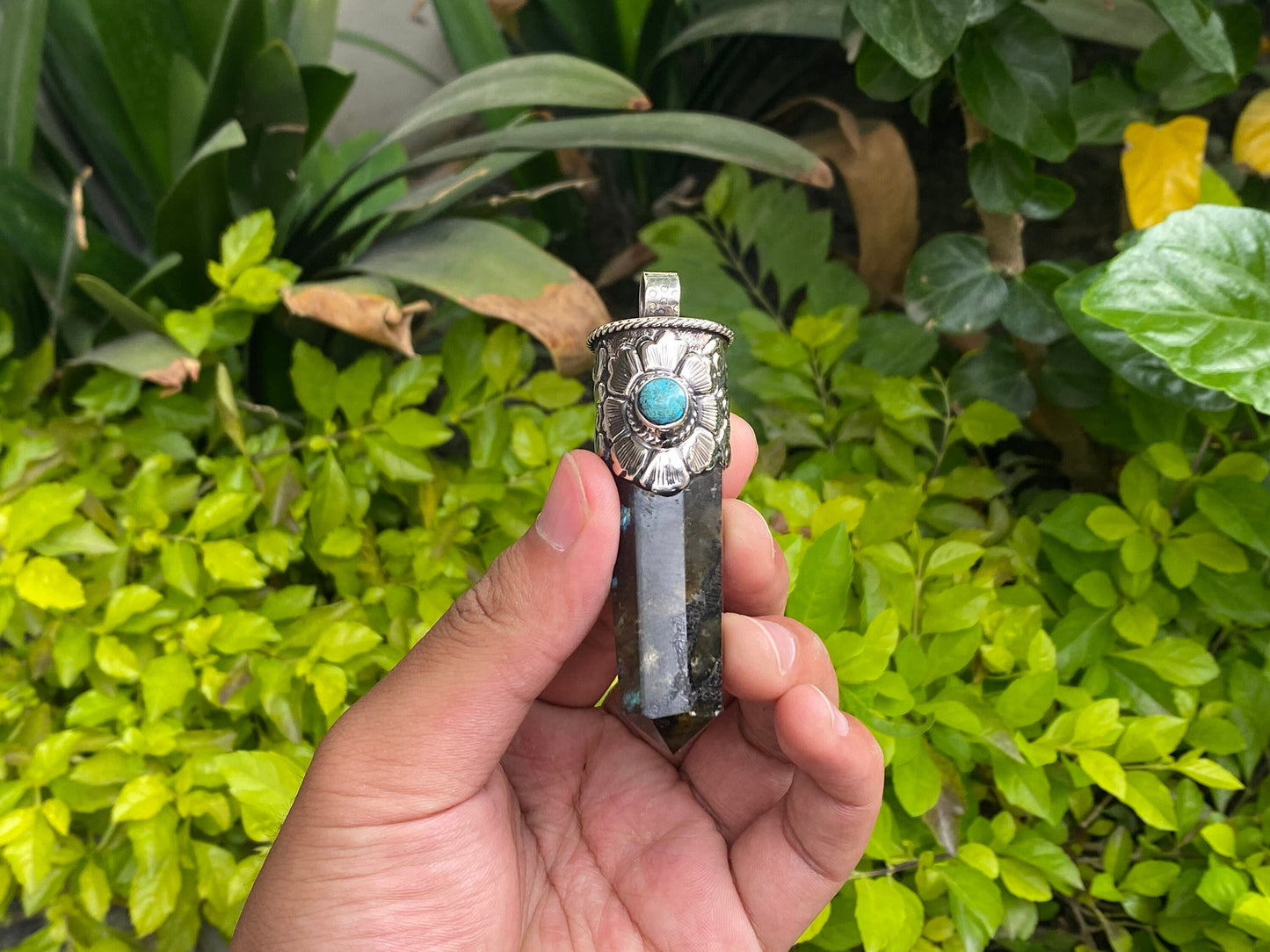 Pointed Labradorite and Turquoise Pendant: Crafted in Nepal, Unisex pendant, Healing pendant, Gift for her, Aesthetic Pendant.