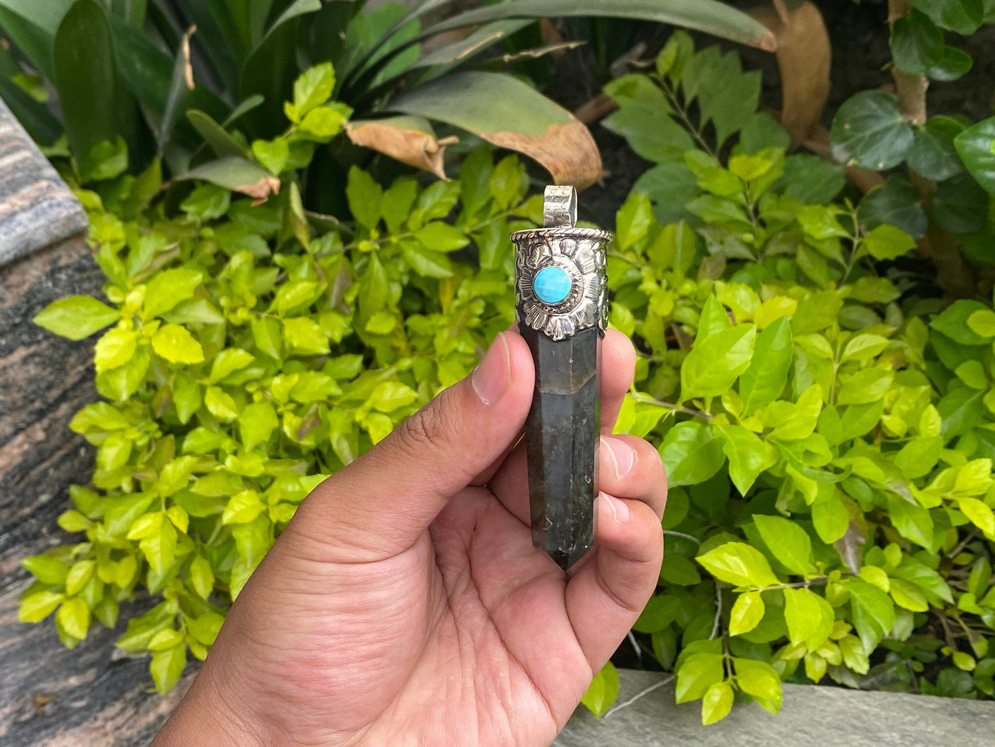 Pointed Labradorite and Turquoise Pendant: Crafted in Nepal, Unisex pendant, Healing pendant, Gift for her, Aesthetic Pendant.