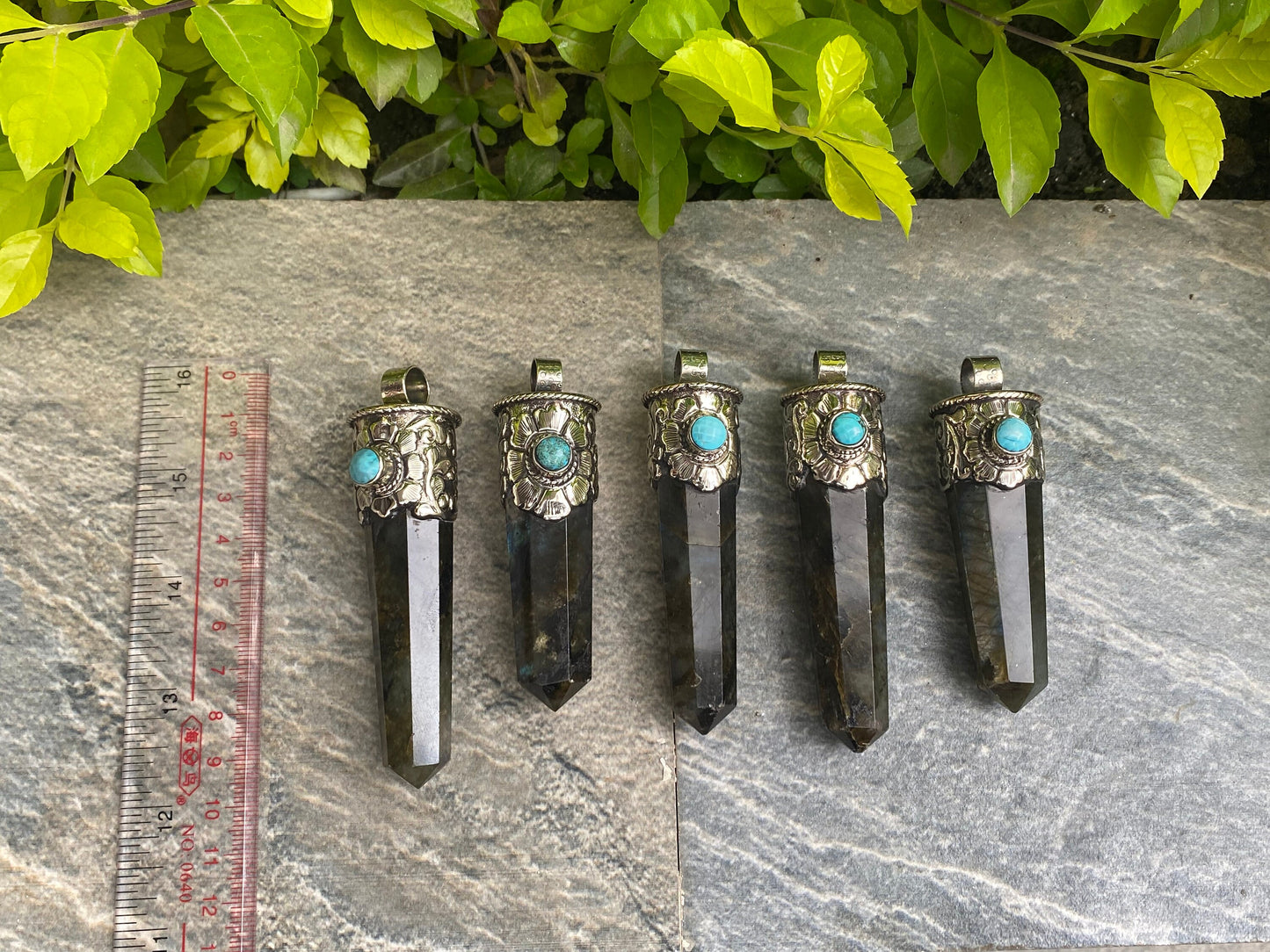 Pointed Labradorite and Turquoise Pendant: Crafted in Nepal, Unisex pendant, Healing pendant, Gift for her, Aesthetic Pendant.