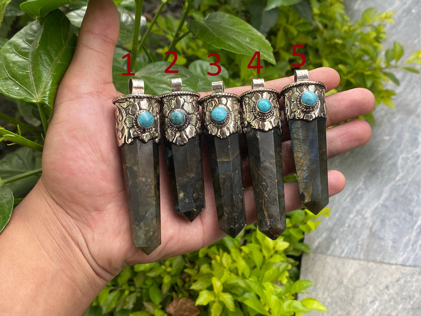Pointed Labradorite and Turquoise Pendant: Crafted in Nepal, Unisex pendant, Healing pendant, Gift for her, Aesthetic Pendant.