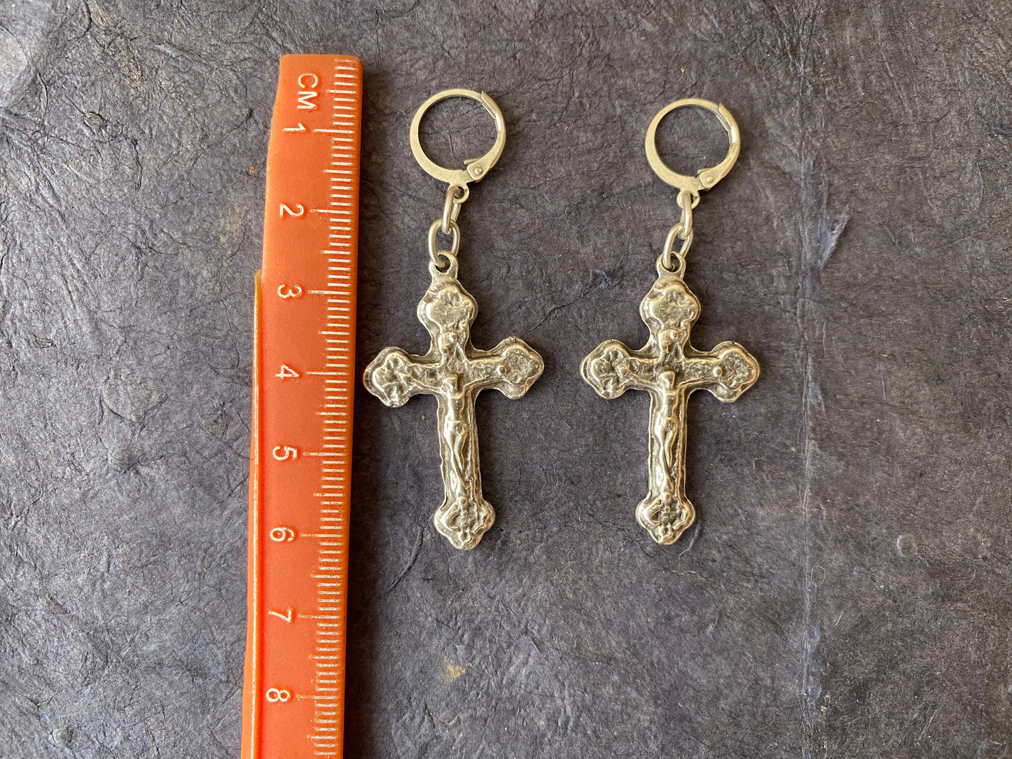 Cross Design Egyptian Earrings, Brushed Silver Plated Hoop Earrings, Ancient Gypsy Earring, Ethnic Earrings, Light Weight, Bridal Earrings