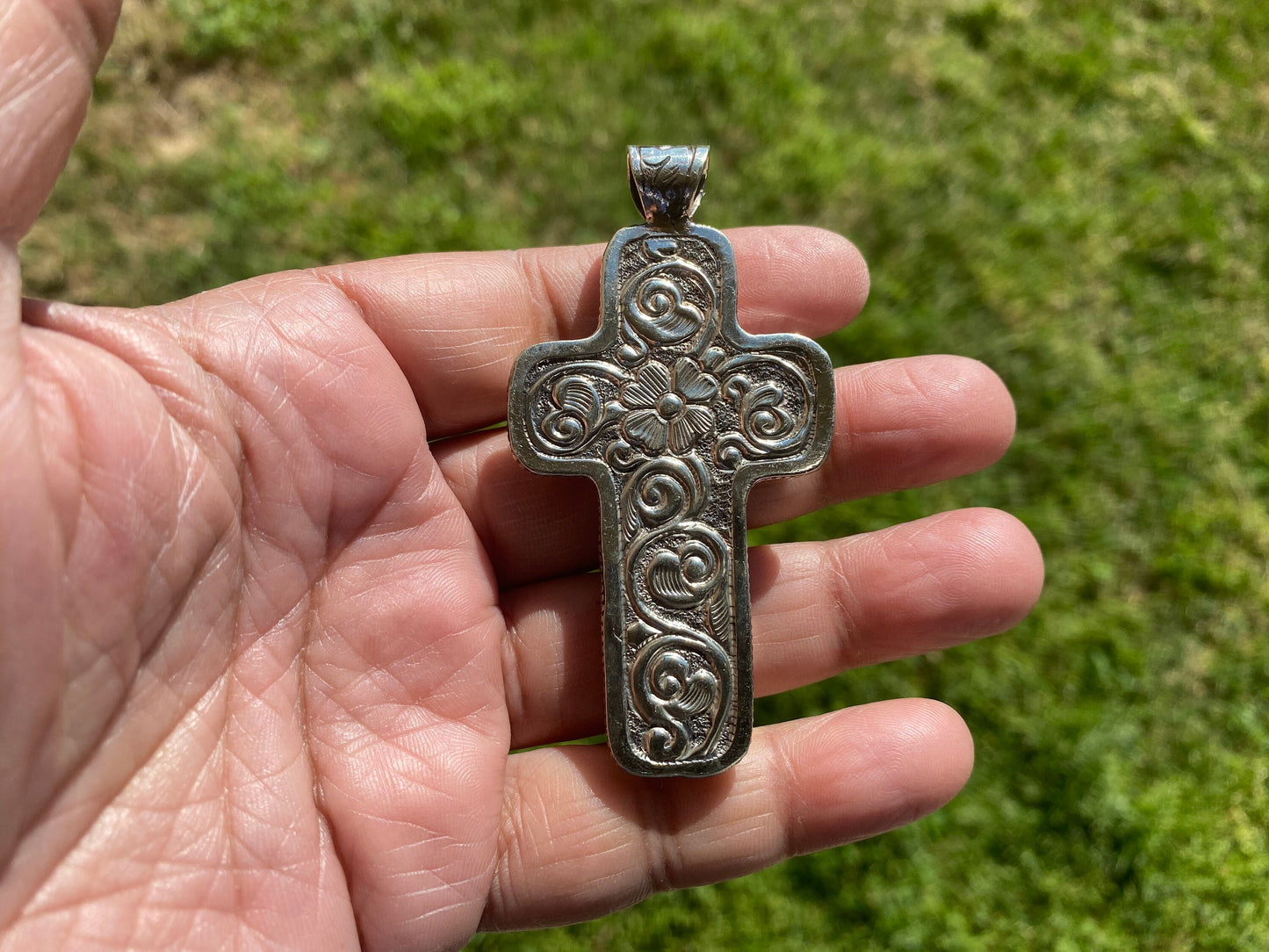 Cross Hand Carved Bone Tibetan Silver Pendant, Cross Pendant for Women or Men, Religious Jewelry, Spiritual Jewelry, Jesus Christ Pendant