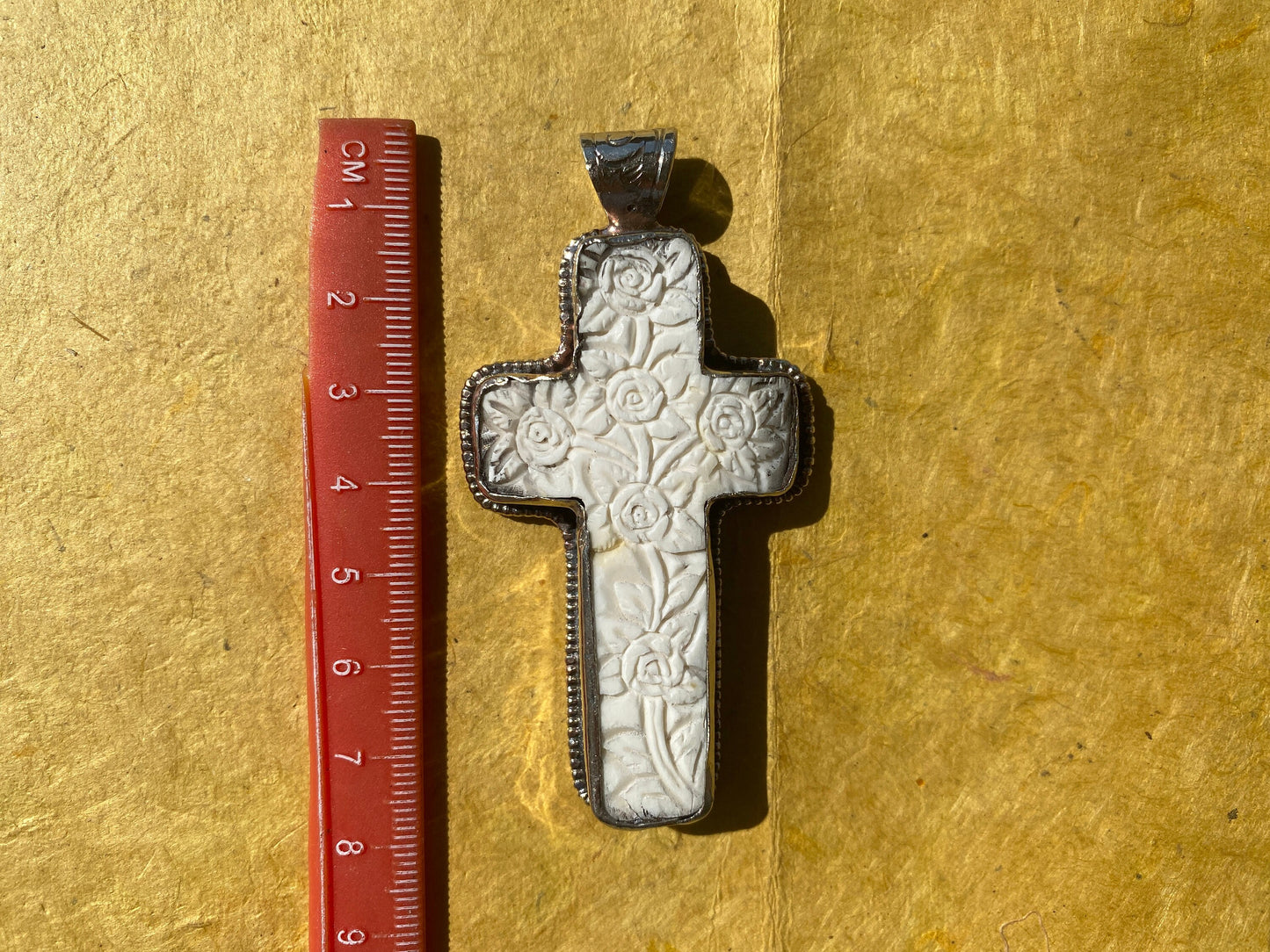 Cross Hand Carved Bone Tibetan Silver Pendant, Cross Pendant for Women or Men, Religious Jewelry, Spiritual Jewelry, Jesus Christ Pendant