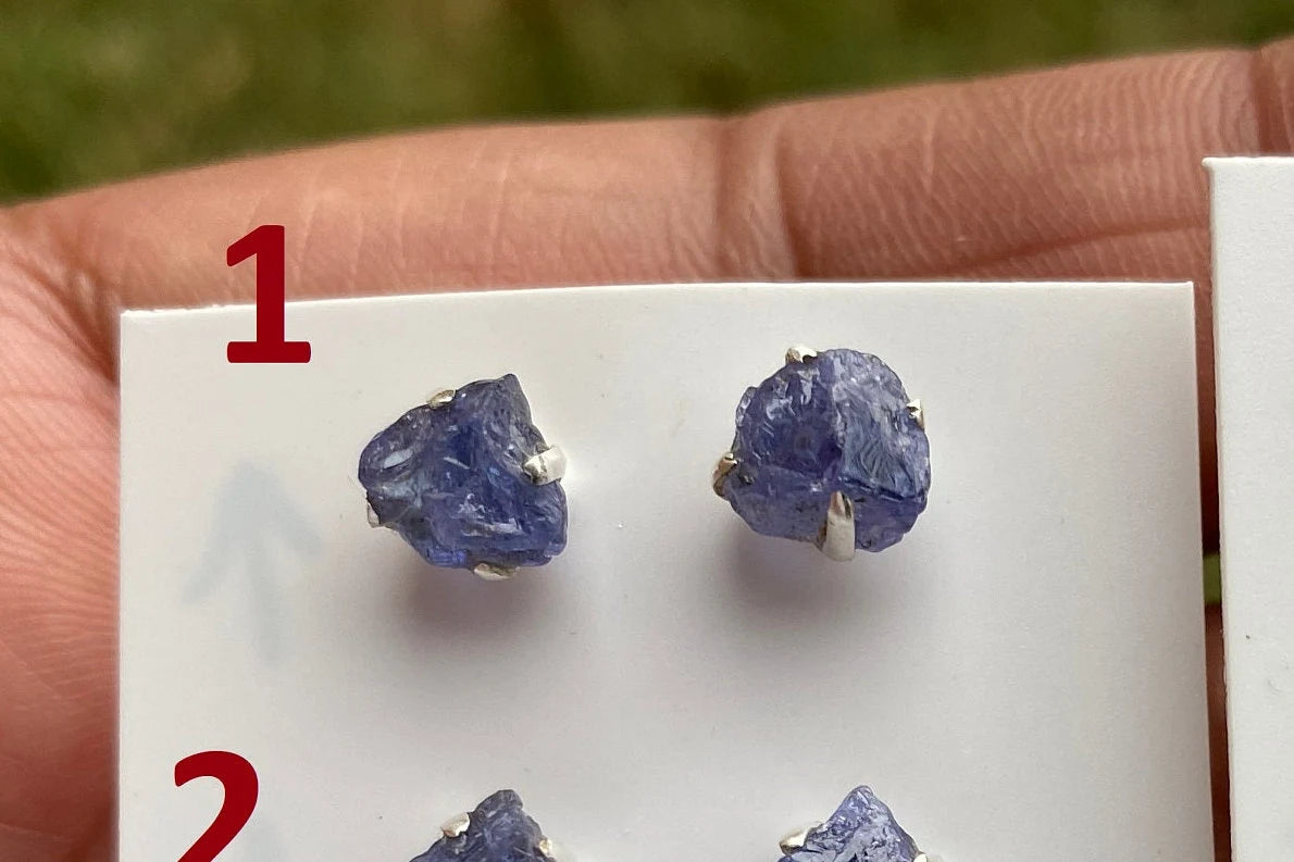 Raw Lapis Lazuli Stud Sterling Silver Earrings, Crystal Stud Earrings, September Birthstone, Gemstone Studs, Free Form Lapis Lazuli Earrings
