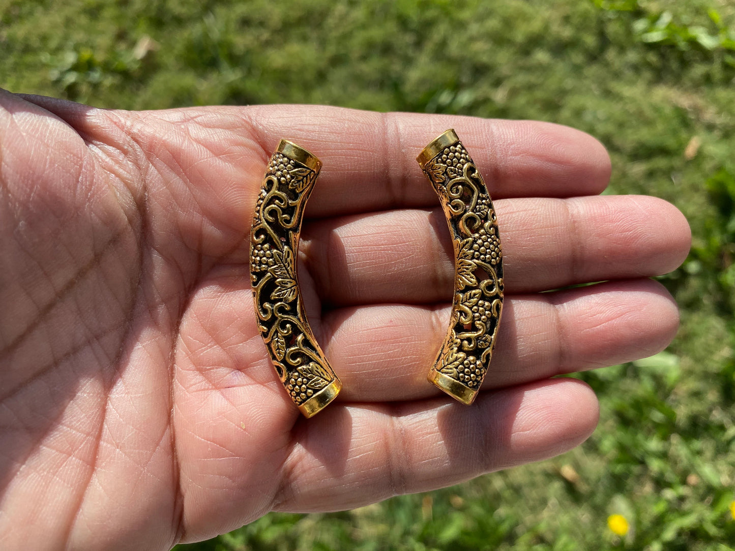 Curved Tube Brushed Gold Spacer, 18k Non Tarnish Brushed Gold Overlay, Bracelet Bar Gold Curved Tube Spacer Beads, for Necklace, Bar Beads