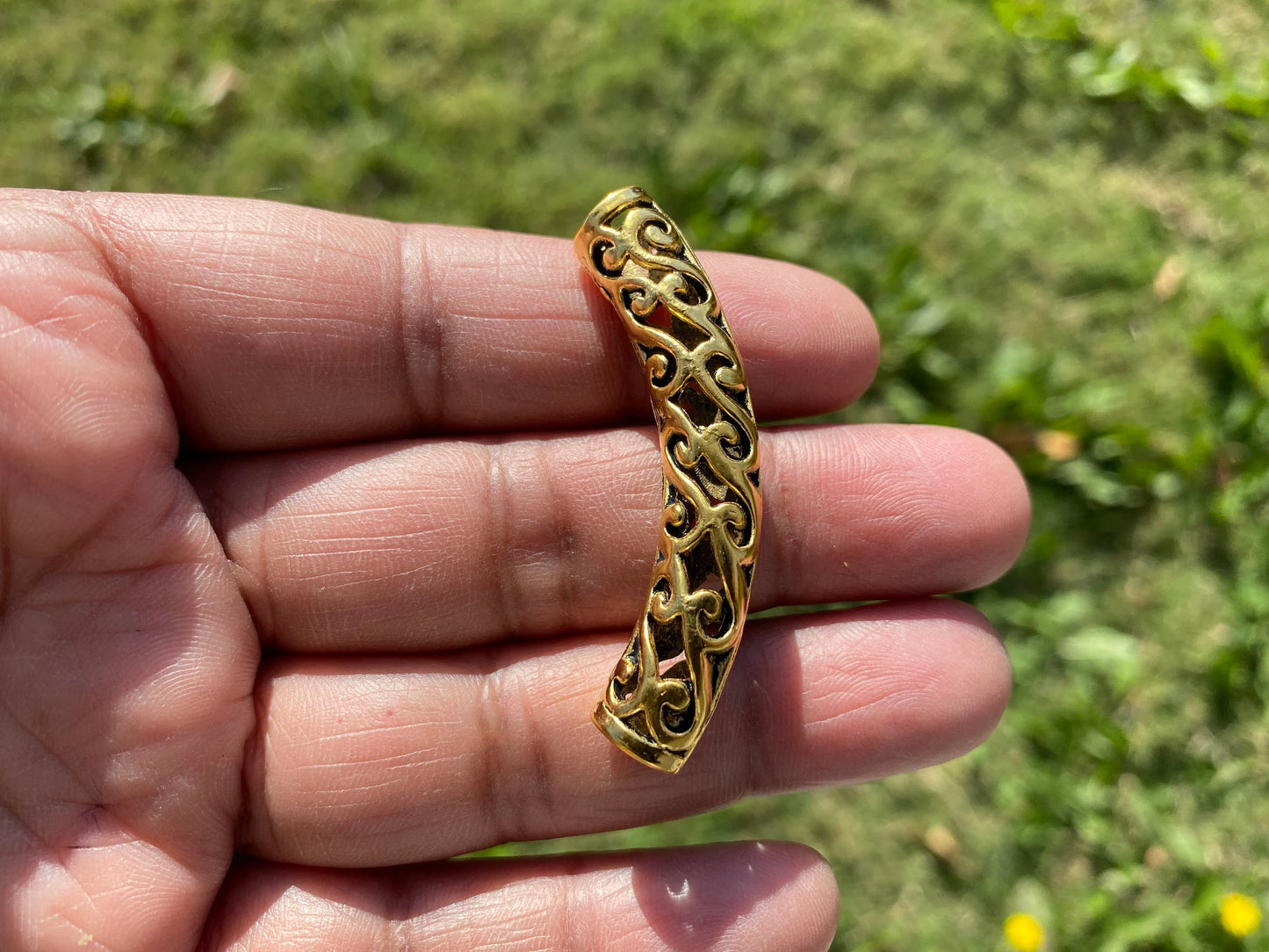 Curved Tube Brushed Gold Spacer, 18k Non Tarnish Brushed Gold Overlay, Bracelet Bar Gold Curved Tube Spacer Beads, for Necklace, Bar Beads